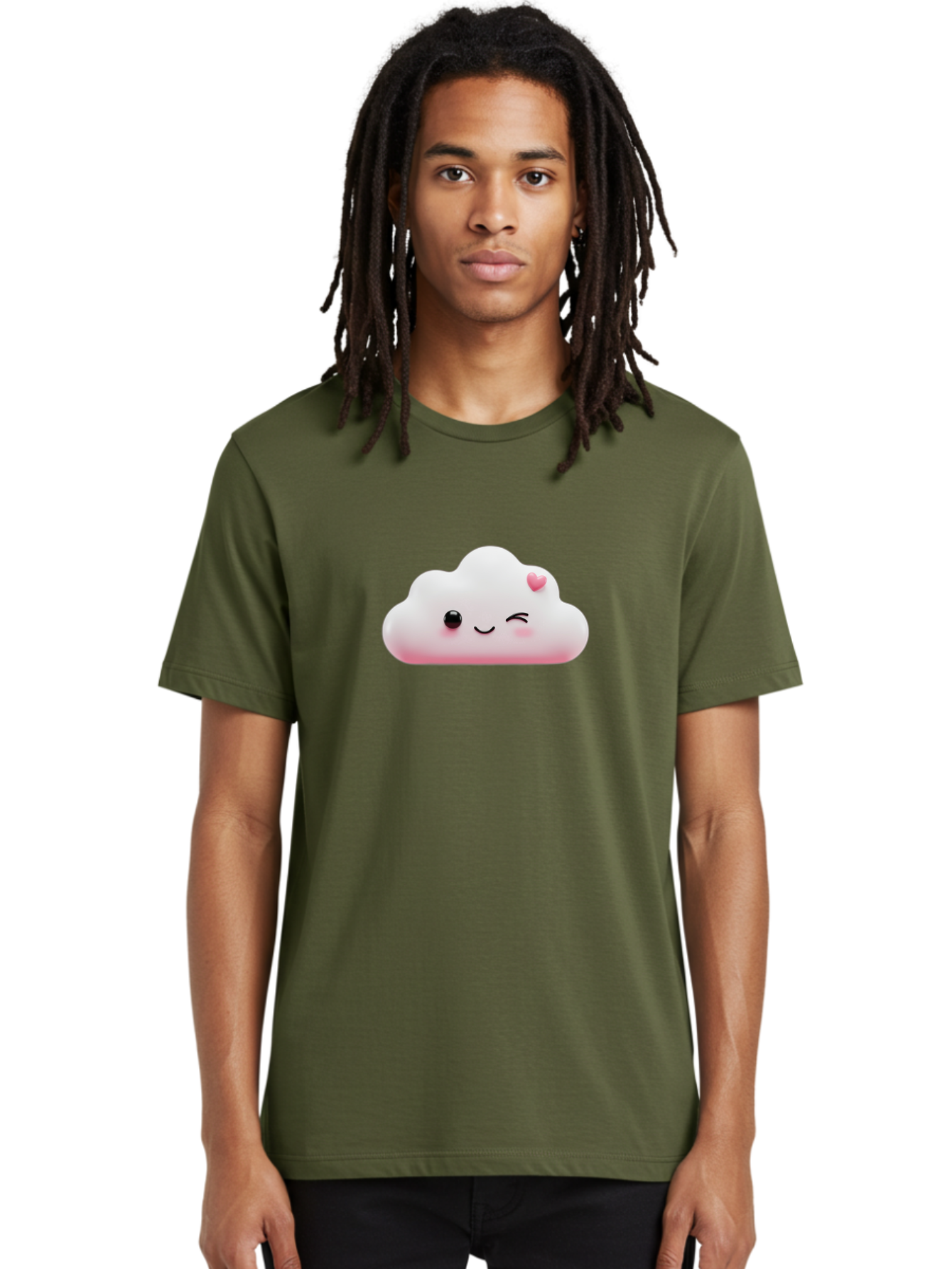 Smiling-Cloud-2 Men'S Graphic Tee, 100% Cotton, Comfortable Casual Summer Wear, Machine Washable, Cartoon Cloud, Smiling Face, Kawaii Character, Cute Emoji, Soft Pink Colors, Winking Eye, Rosy Cheeks, Adorable Illustration, Digital Art, Bae763
