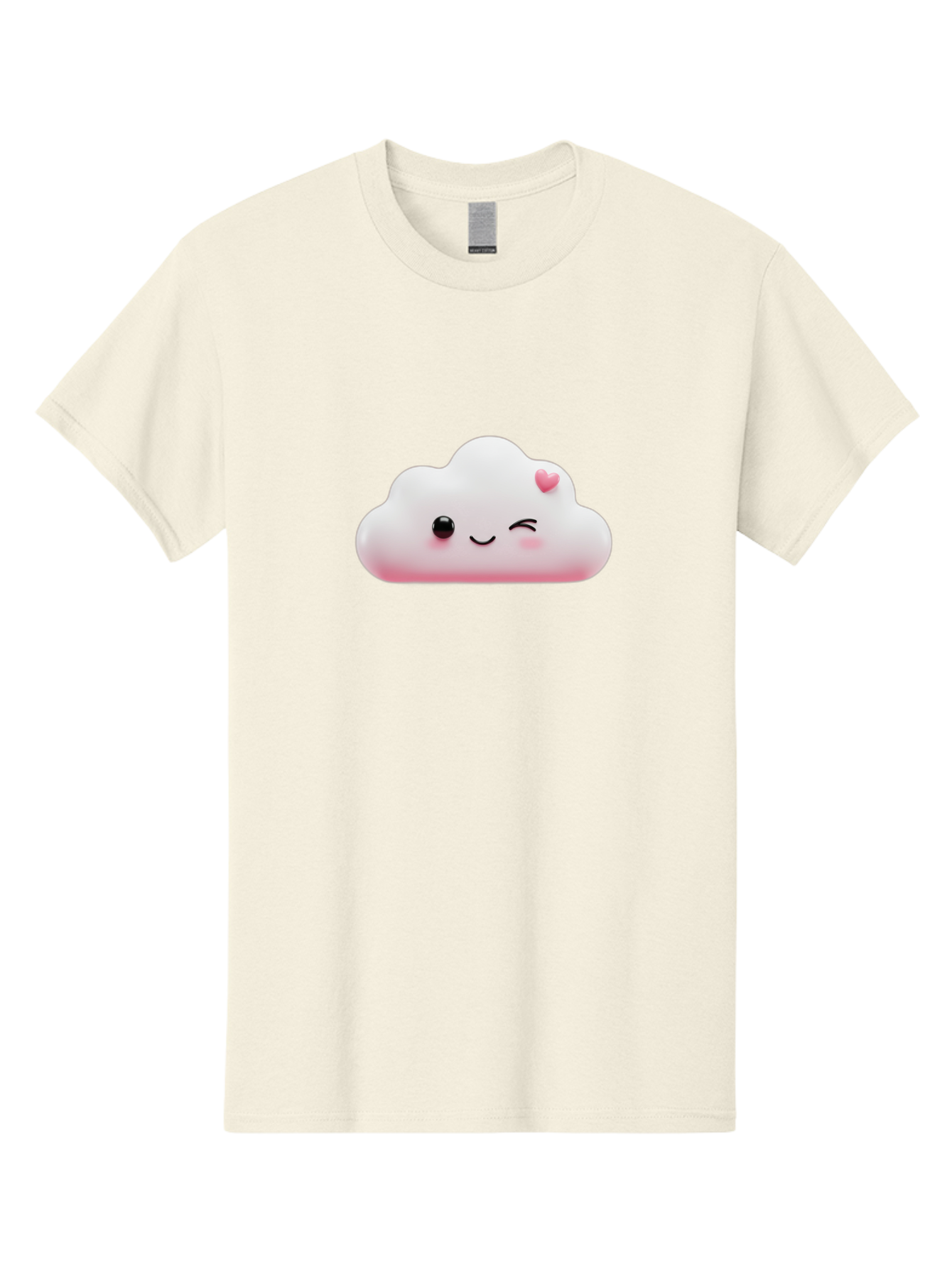Smiling-Cloud-2 Men'S Graphic Tee, 100% Cotton, Comfortable Casual Summer Wear, Machine Washable, Cartoon Cloud, Smiling Face, Kawaii Character, Cute Emoji, Soft Pink Colors, Winking Eye, Rosy Cheeks, Adorable Illustration, Digital Art, Bae763