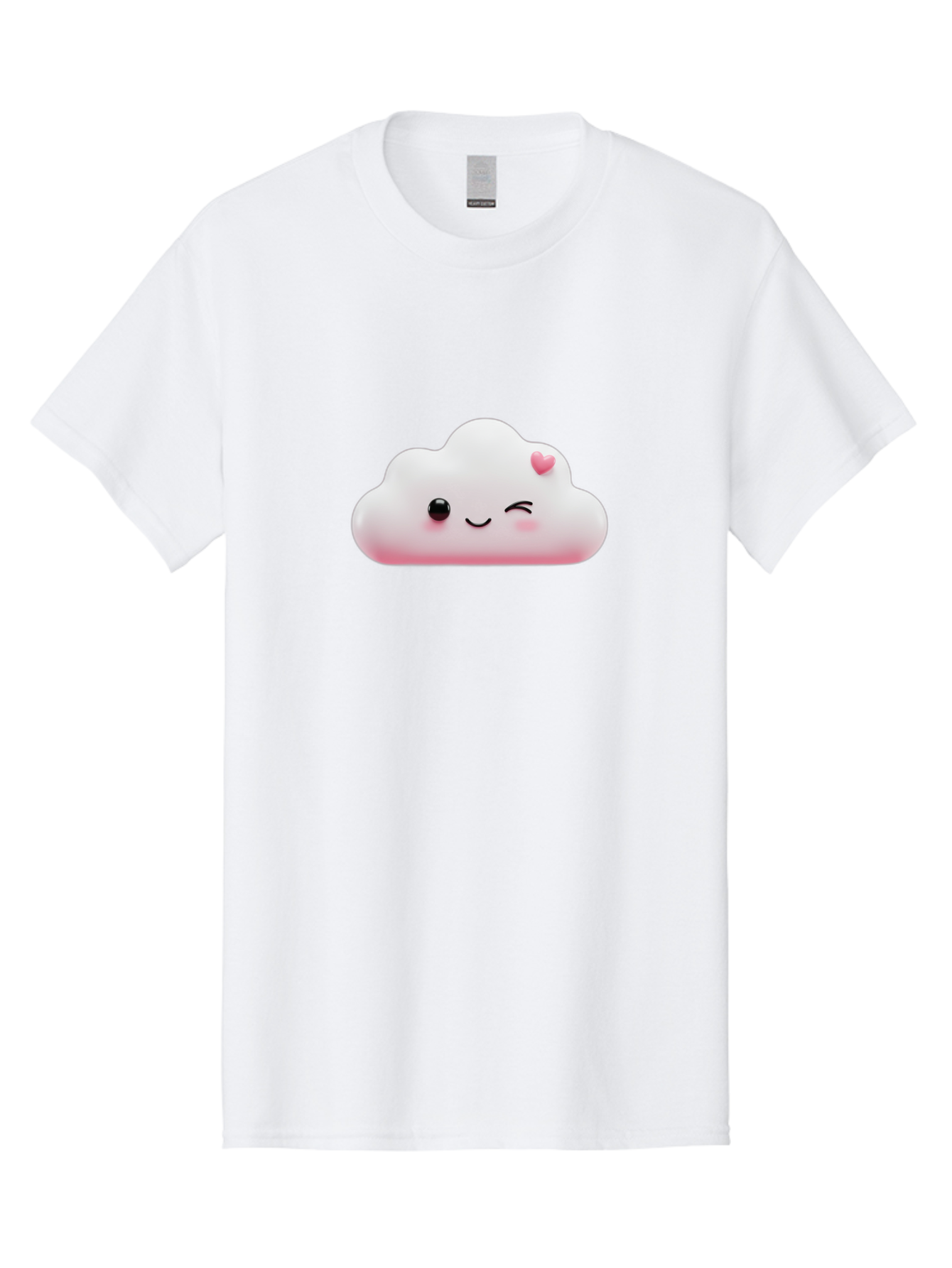 Smiling-Cloud-2 Men'S Graphic Tee, 100% Cotton, Comfortable Casual Summer Wear, Machine Washable, Cartoon Cloud, Smiling Face, Kawaii Character, Cute Emoji, Soft Pink Colors, Winking Eye, Rosy Cheeks, Adorable Illustration, Digital Art, Bae763