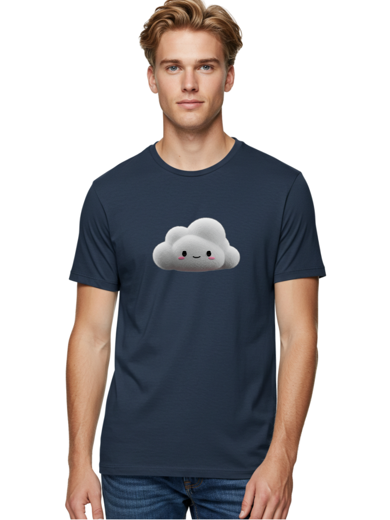 Smiling-Cloud-3 Men'S Graphic Tee, 100% Cotton, Comfortable Casual Summer Wear, Machine Washable, Cute Cloud, Smiling Face, Fluffy White Cloud, Cartoon Character, Adorable Illustration, Kawaii Cloud, Soft Graphics, Digital Art, Bae764