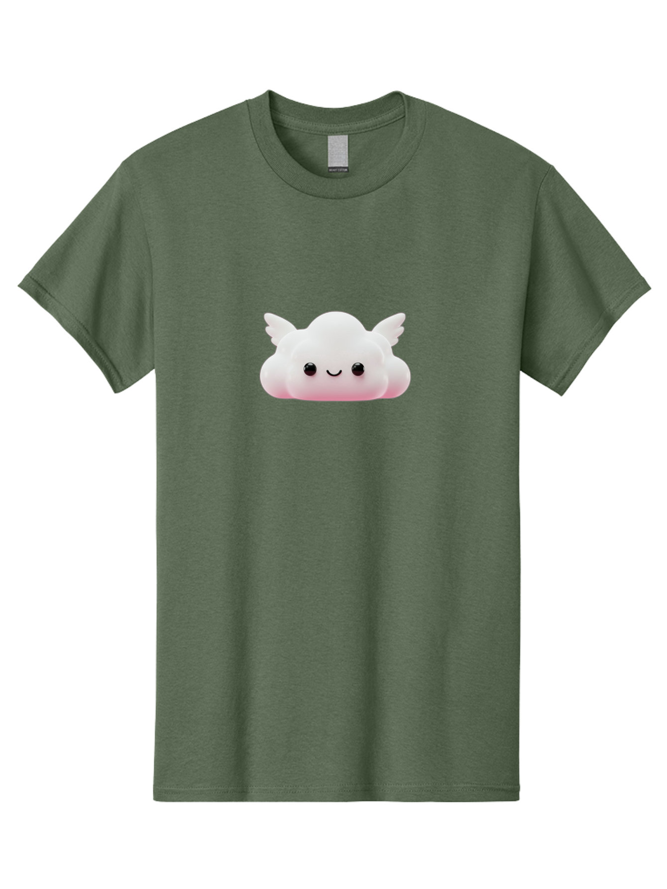 Smiling-Cloud Men'S Graphic Tee, 100% Cotton, Comfortable Casual Summer Wear, Machine Washable, Cartoon Cloud, Cute Character, Smiling Face, Winged Creature, Fluffy Texture, Soft Pink Hue, Adorable Design, Digital Illustration, Kawaii Art Bae765