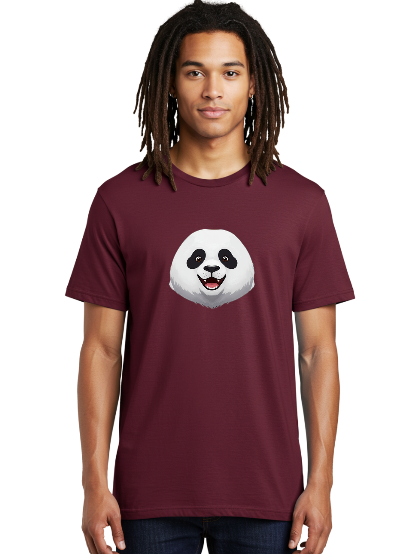 Smiling-Panda-Head Men'S Graphic Tee, 100% Cotton, Comfortable Casual Summer Wear, Machine Washable, Cartoon Panda, Happy Face, Black And White Fur, Cute Animal, Playful Expression, Smiling Panda, Cartoon Character Bae766