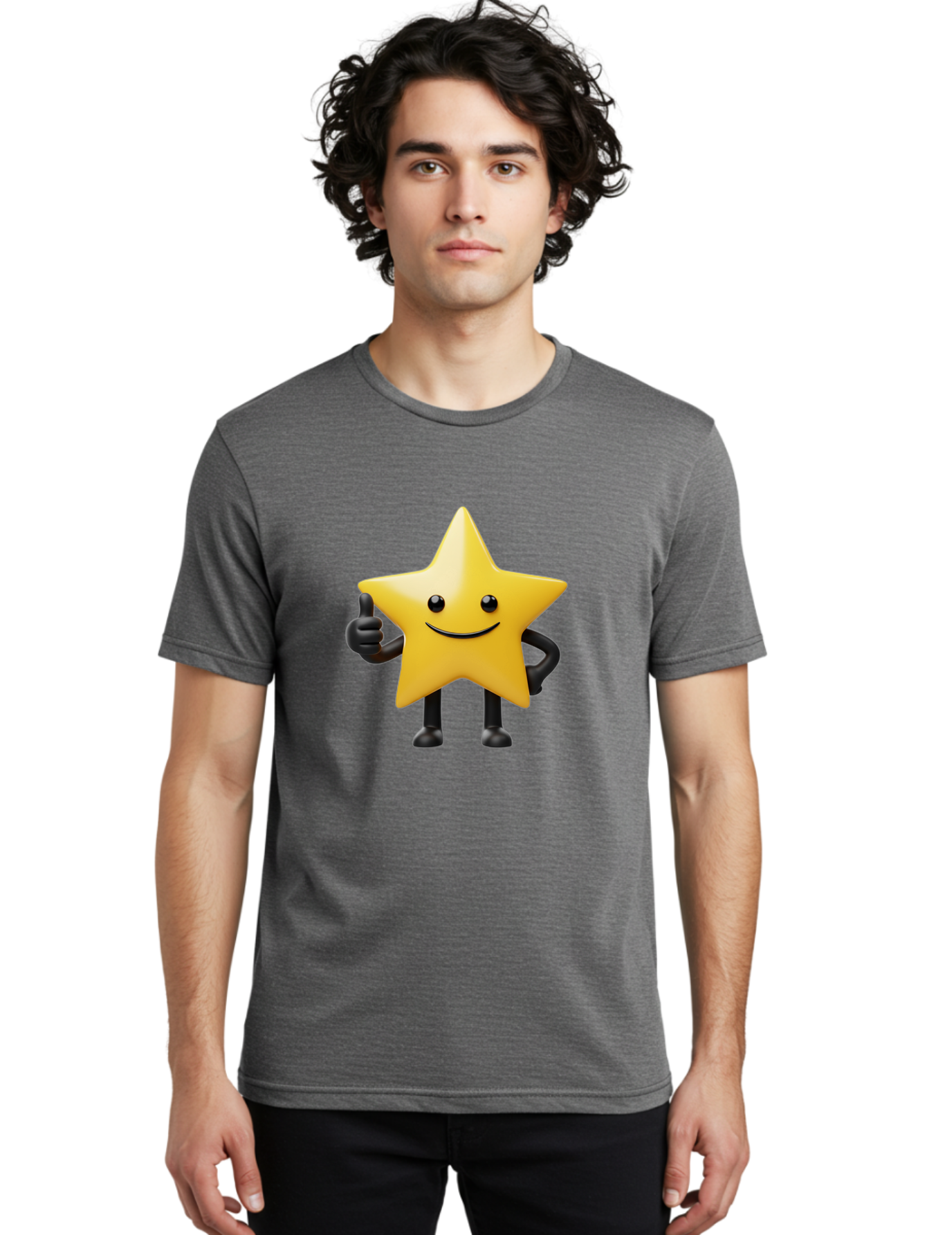 Smiling-Star-2 Men'S Graphic Tee, 100% Cotton, Comfortable Casual Summer Wear, Machine Washable, Smiling Star, Thumbs Up, Approval, Happiness, Joyful Character, Cartoon Star, Friendly Mascot, Positive Vibe, Happy Face Bae768