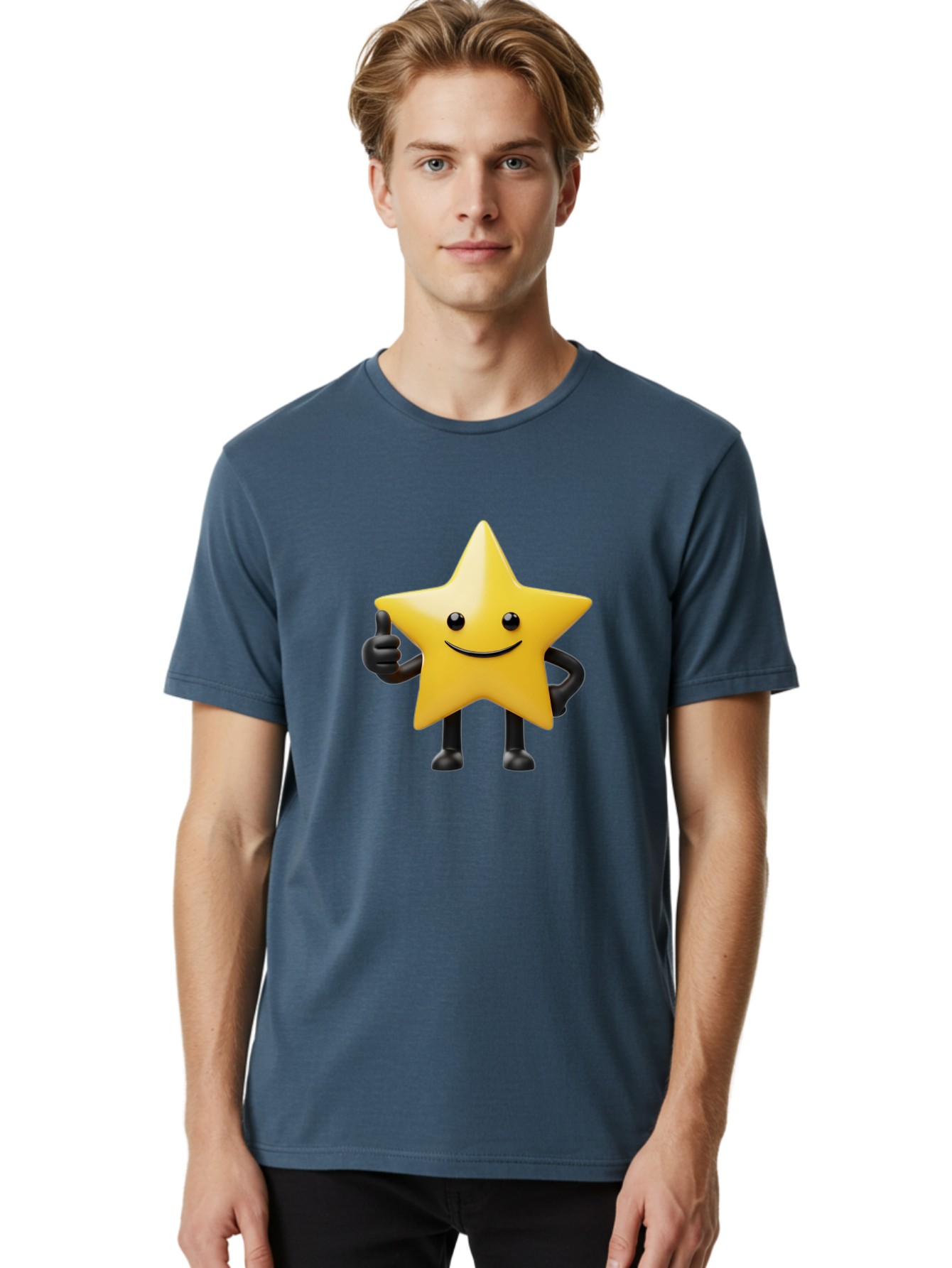 Smiling-Star-2 Men'S Graphic Tee, 100% Cotton, Comfortable Casual Summer Wear, Machine Washable, Smiling Star, Thumbs Up, Approval, Happiness, Joyful Character, Cartoon Star, Friendly Mascot, Positive Vibe, Happy Face Bae768