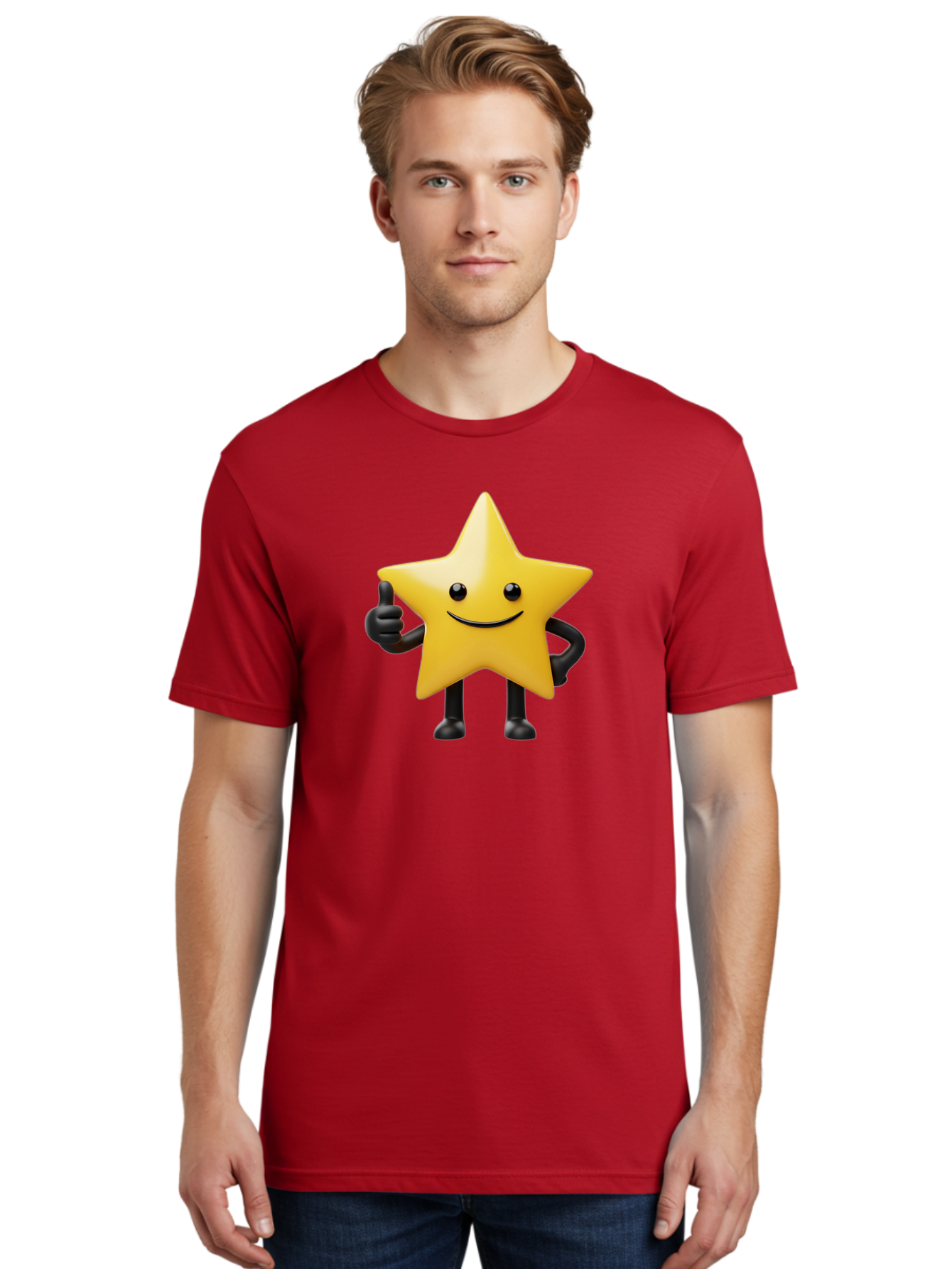 Smiling-Star-2 Men'S Graphic Tee, 100% Cotton, Comfortable Casual Summer Wear, Machine Washable, Smiling Star, Thumbs Up, Approval, Happiness, Joyful Character, Cartoon Star, Friendly Mascot, Positive Vibe, Happy Face Bae768