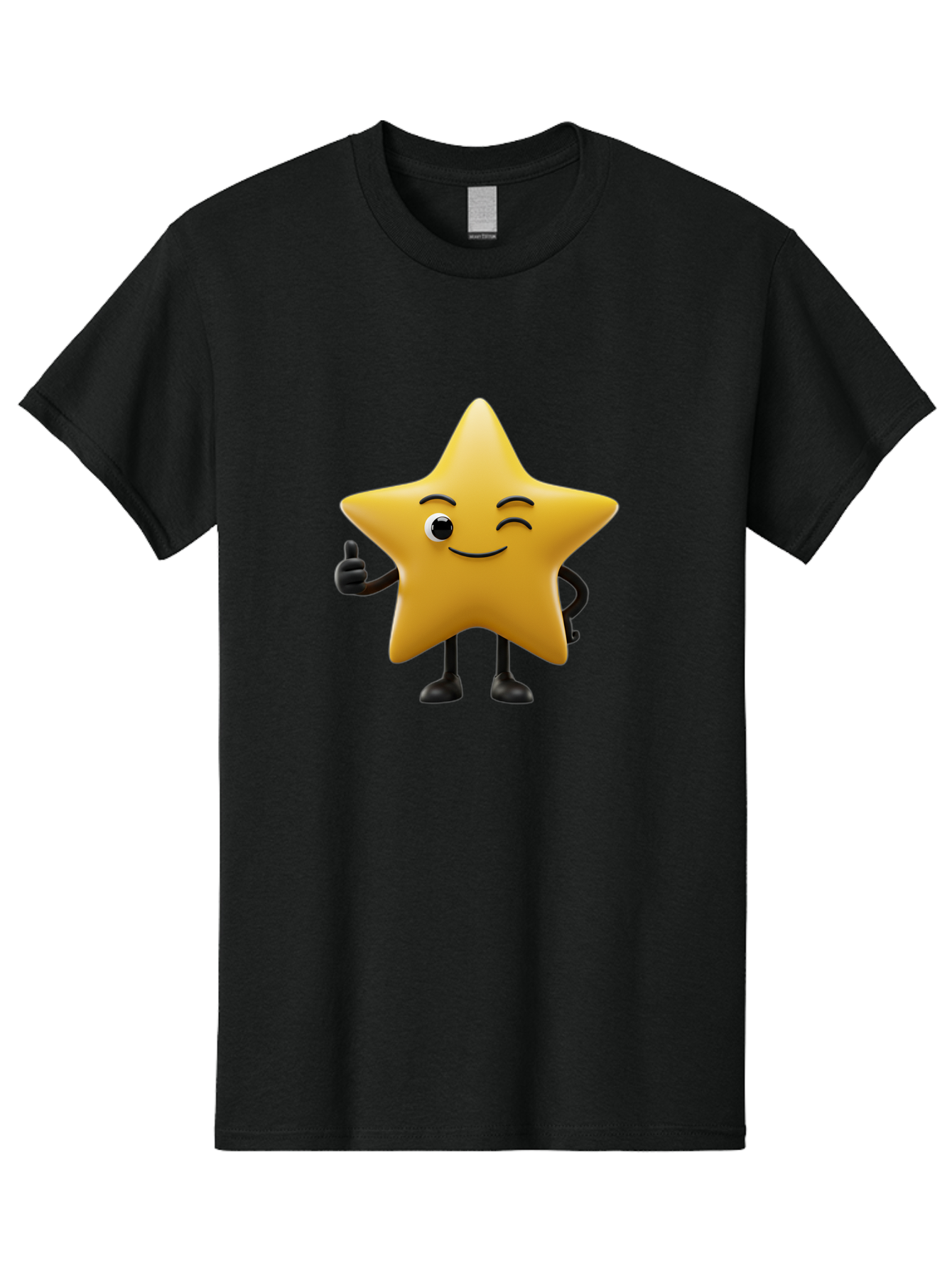 Smiling-Star-3 Men'S Graphic Tee, 100% Cotton, Comfortable Casual Summer Wear, Machine Washable, Happy Star, Cartoon Character, Yellow Star, Thumbs Up, Smiling Face, One Eye, Black Legs, Fun Design, Playful Illustration, Positive Vibes, Bae769