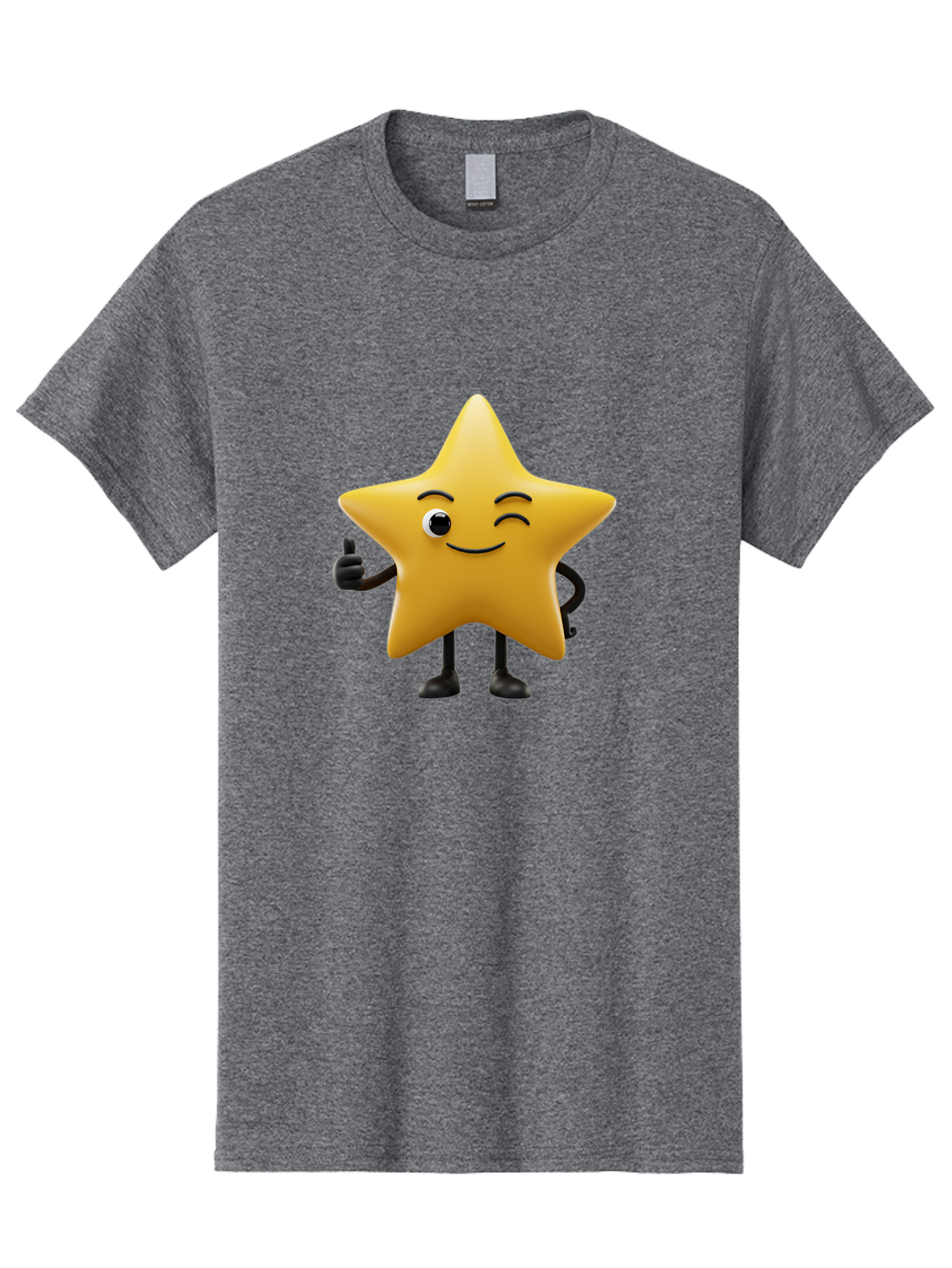 Smiling-Star-3 Men'S Graphic Tee, 100% Cotton, Comfortable Casual Summer Wear, Machine Washable, Happy Star, Cartoon Character, Yellow Star, Thumbs Up, Smiling Face, One Eye, Black Legs, Fun Design, Playful Illustration, Positive Vibes, Bae769