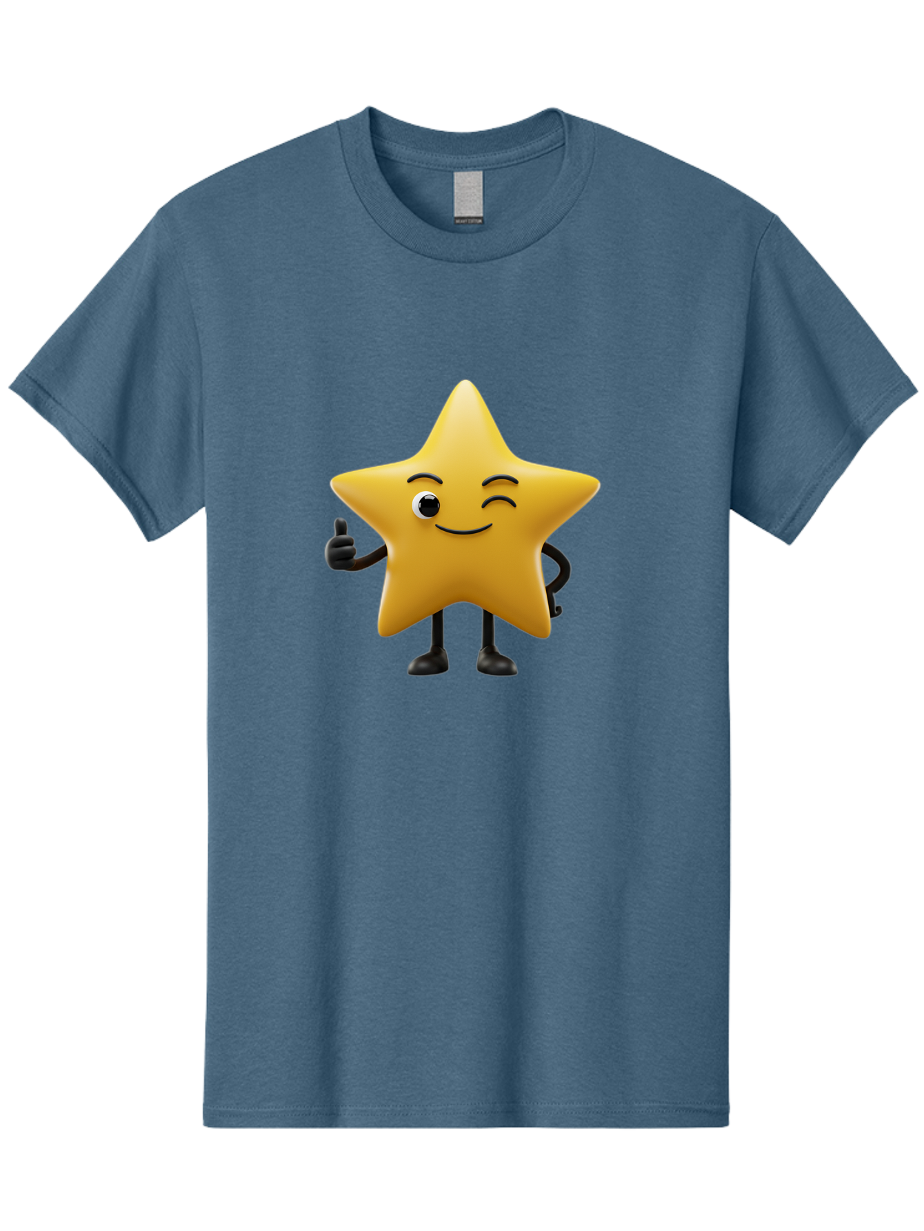 Smiling-Star-3 Men'S Graphic Tee, 100% Cotton, Comfortable Casual Summer Wear, Machine Washable, Happy Star, Cartoon Character, Yellow Star, Thumbs Up, Smiling Face, One Eye, Black Legs, Fun Design, Playful Illustration, Positive Vibes, Bae769