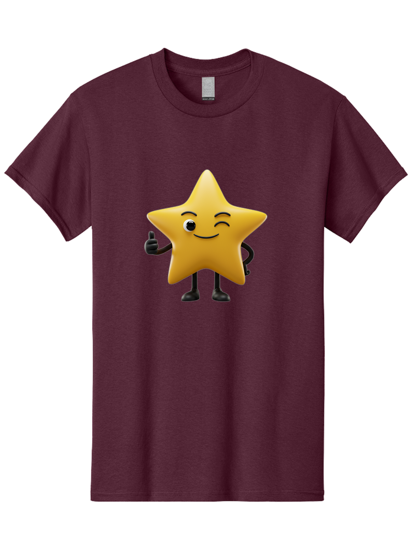 Smiling-Star-3 Men'S Graphic Tee, 100% Cotton, Comfortable Casual Summer Wear, Machine Washable, Happy Star, Cartoon Character, Yellow Star, Thumbs Up, Smiling Face, One Eye, Black Legs, Fun Design, Playful Illustration, Positive Vibes, Bae769