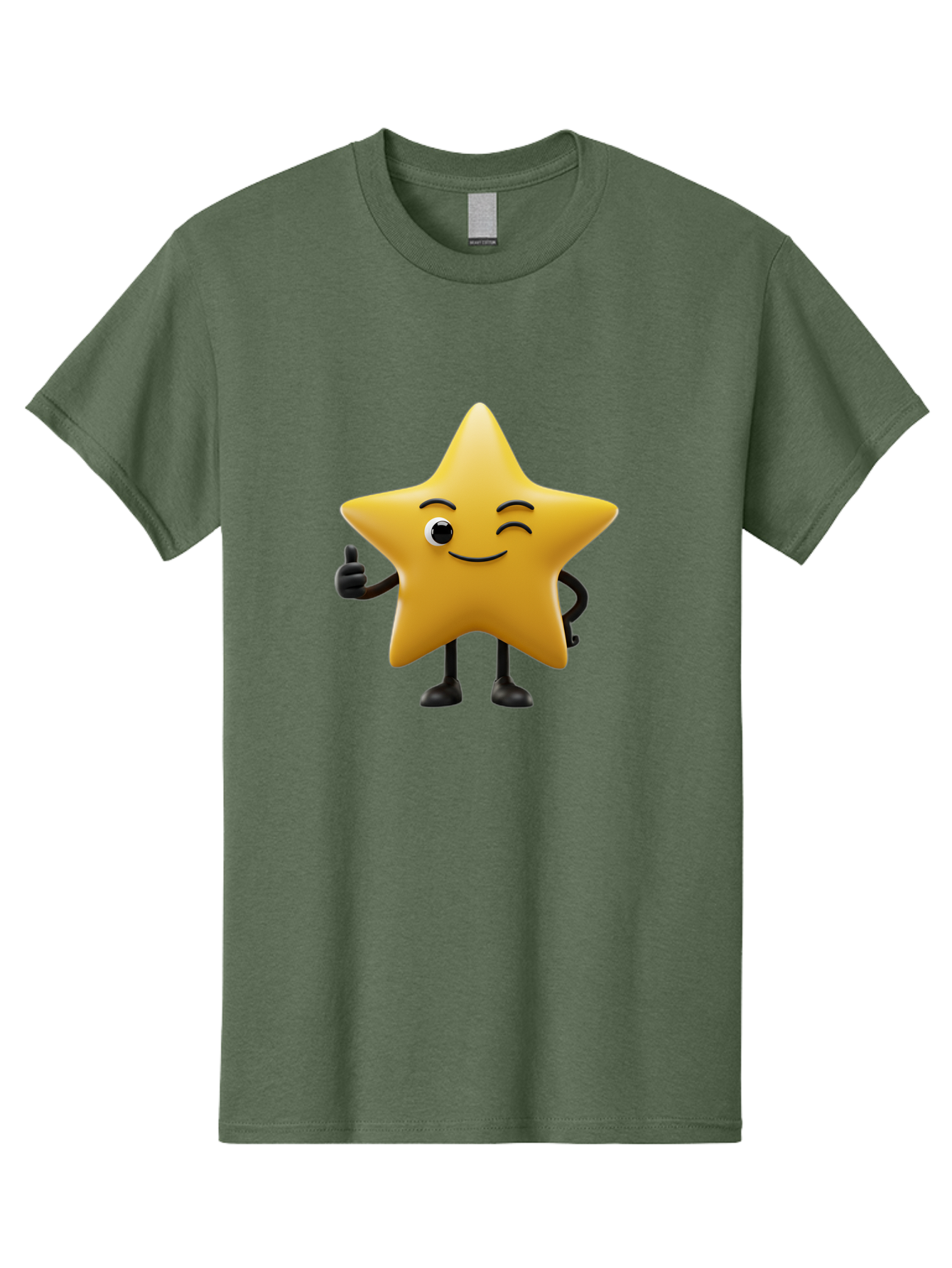 Smiling-Star-3 Men'S Graphic Tee, 100% Cotton, Comfortable Casual Summer Wear, Machine Washable, Happy Star, Cartoon Character, Yellow Star, Thumbs Up, Smiling Face, One Eye, Black Legs, Fun Design, Playful Illustration, Positive Vibes, Bae769