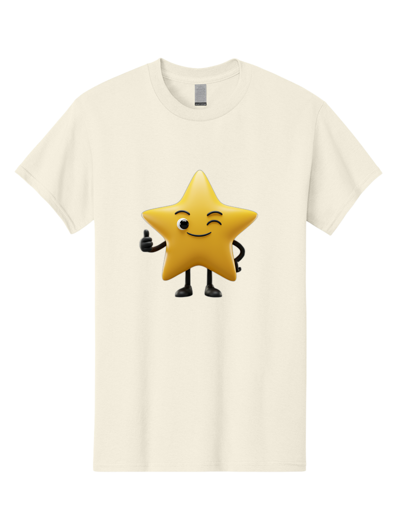 Smiling-Star-3 Men'S Graphic Tee, 100% Cotton, Comfortable Casual Summer Wear, Machine Washable, Happy Star, Cartoon Character, Yellow Star, Thumbs Up, Smiling Face, One Eye, Black Legs, Fun Design, Playful Illustration, Positive Vibes, Bae769