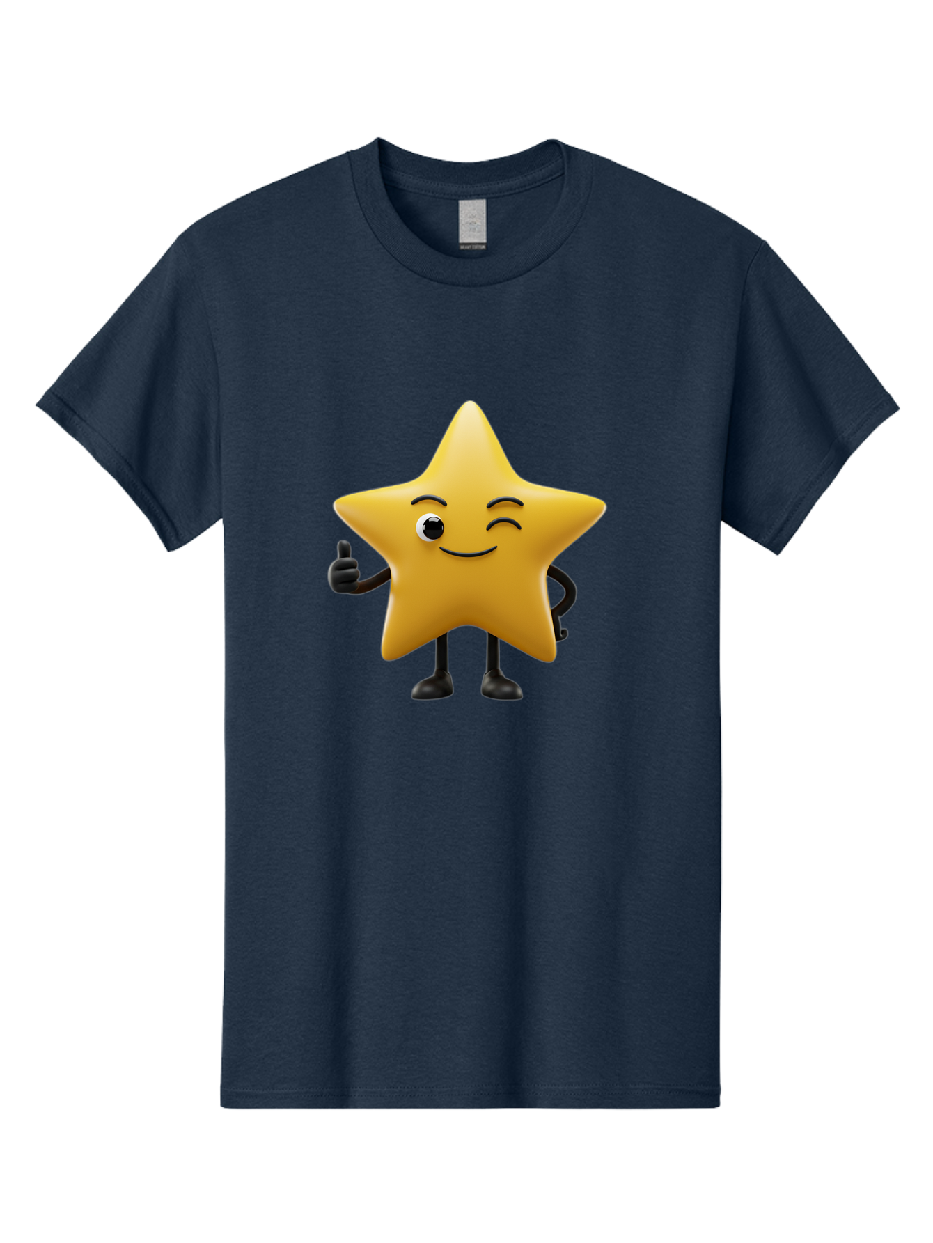 Smiling-Star-3 Men'S Graphic Tee, 100% Cotton, Comfortable Casual Summer Wear, Machine Washable, Happy Star, Cartoon Character, Yellow Star, Thumbs Up, Smiling Face, One Eye, Black Legs, Fun Design, Playful Illustration, Positive Vibes, Bae769