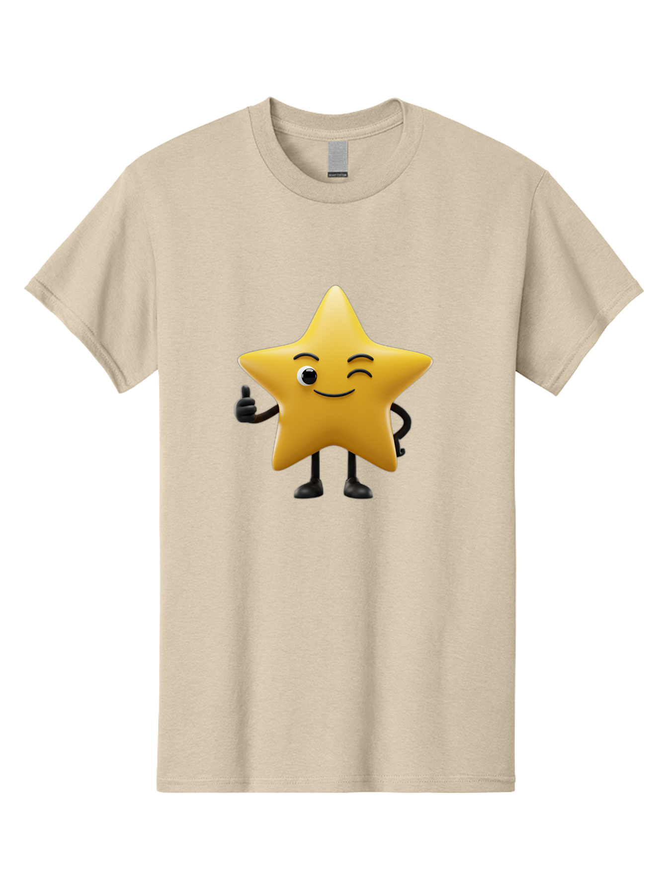 Smiling-Star-3 Men'S Graphic Tee, 100% Cotton, Comfortable Casual Summer Wear, Machine Washable, Happy Star, Cartoon Character, Yellow Star, Thumbs Up, Smiling Face, One Eye, Black Legs, Fun Design, Playful Illustration, Positive Vibes, Bae769