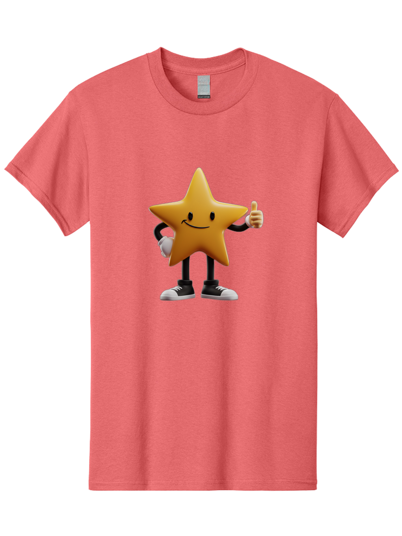 Smiling-Star-4 Men'S Graphic Tee, 100% Cotton, Comfortable Casual Summer Wear, Machine Washable, Smiling Star Character, Thumbs Up Approval, Happy Expression, Cartoon Style, Yellow Star, Black Legs, White Gloves, Black And White Shoes, Bae770