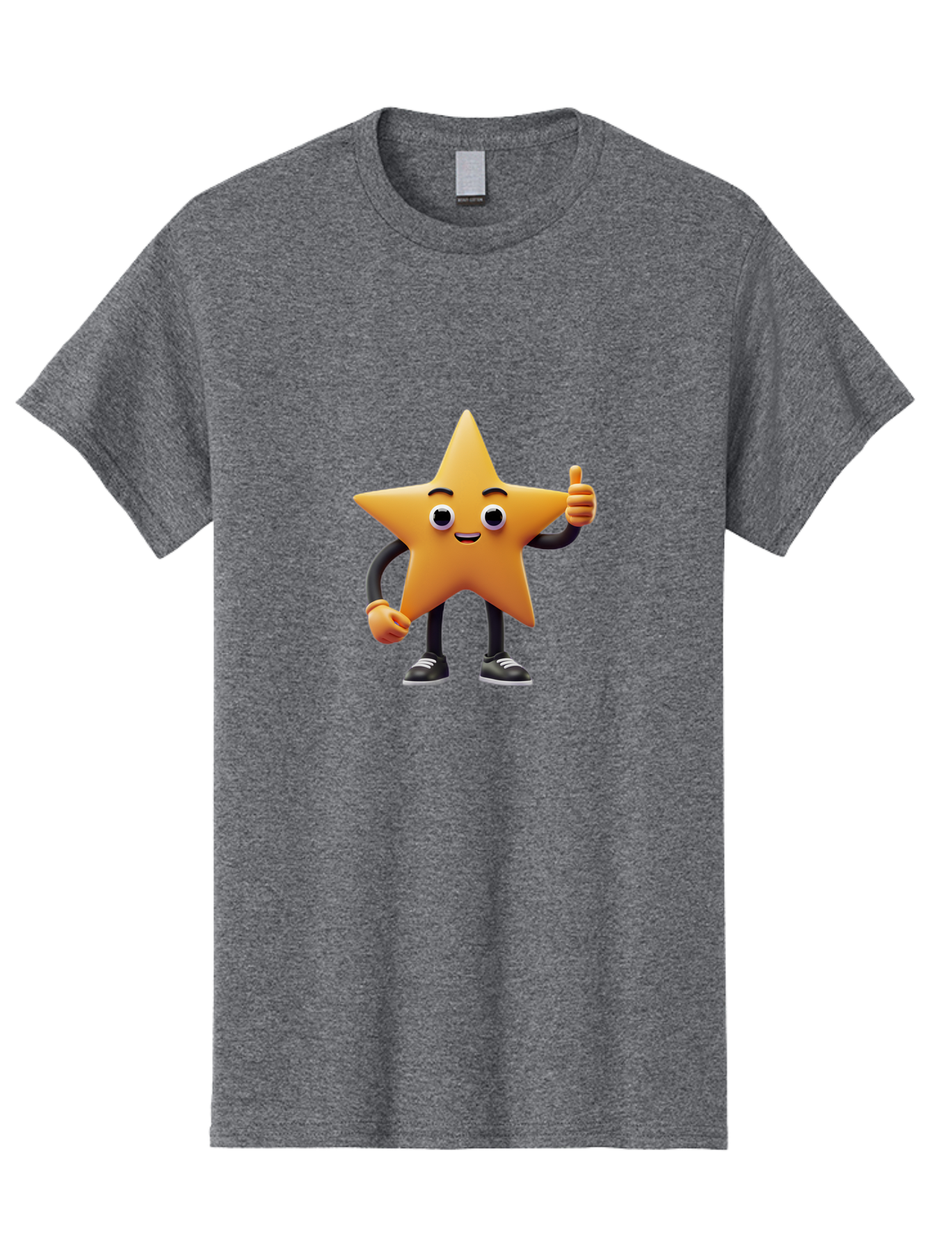 Smiling-Star-Character Men'S Graphic Tee, 100% Cotton, Comfortable Casual Summer Wear, Machine Washable, Star Character, Thumbs Up, Approval, Positivity, Cartoon Style, Happy Face, Friendly Gesture, Approval Symbol, Five-Pointed Star, Bae771