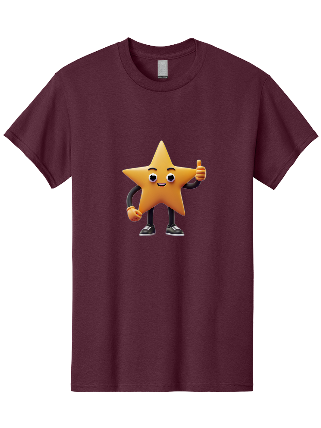 Smiling-Star-Character Men'S Graphic Tee, 100% Cotton, Comfortable Casual Summer Wear, Machine Washable, Star Character, Thumbs Up, Approval, Positivity, Cartoon Style, Happy Face, Friendly Gesture, Approval Symbol, Five-Pointed Star, Bae771