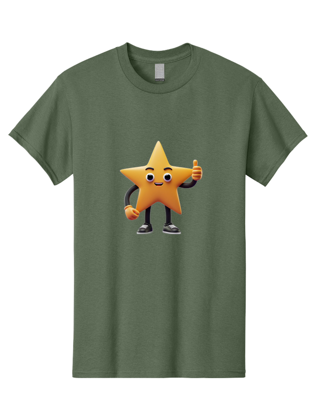 Smiling-Star-Character Men'S Graphic Tee, 100% Cotton, Comfortable Casual Summer Wear, Machine Washable, Star Character, Thumbs Up, Approval, Positivity, Cartoon Style, Happy Face, Friendly Gesture, Approval Symbol, Five-Pointed Star, Bae771