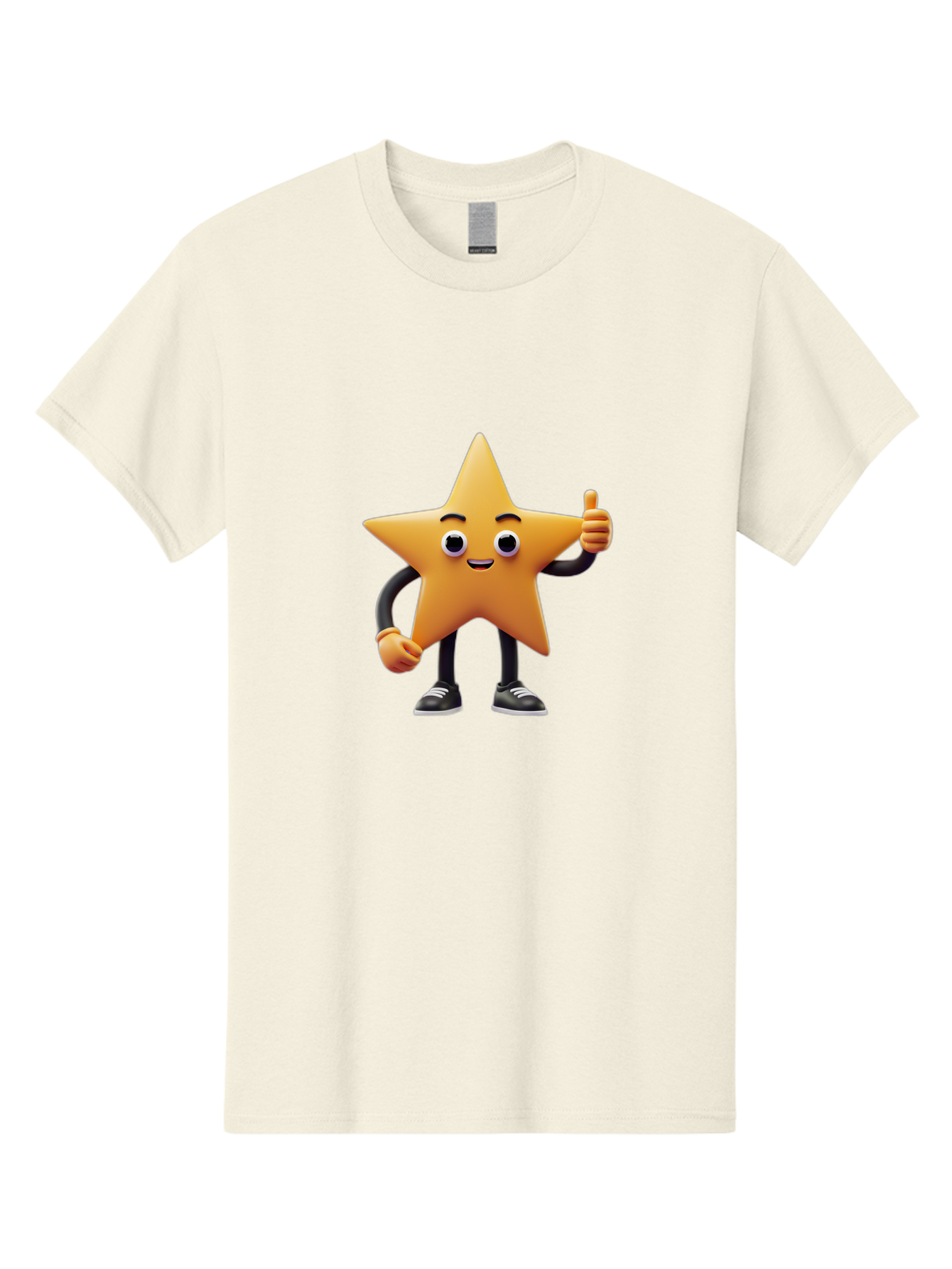 Smiling-Star-Character Men'S Graphic Tee, 100% Cotton, Comfortable Casual Summer Wear, Machine Washable, Star Character, Thumbs Up, Approval, Positivity, Cartoon Style, Happy Face, Friendly Gesture, Approval Symbol, Five-Pointed Star, Bae771