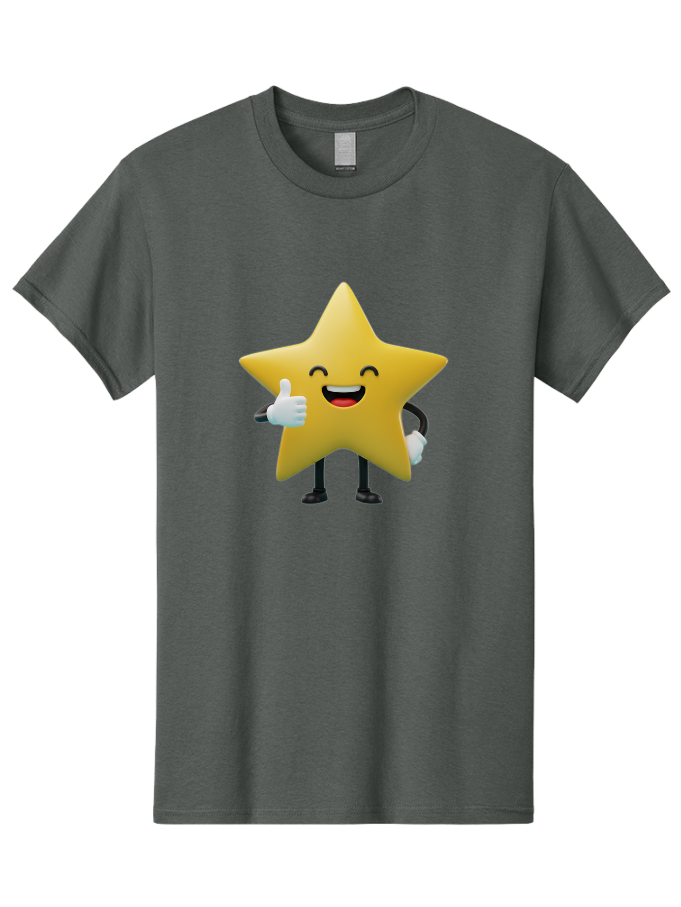 Smiling-Star Men'S Graphic Tee, 100% Cotton, Comfortable Casual Summer Wear, Machine Washable, Cartoon Star, Yellow Star, Thumbs Up, Happy Face, Animated Character, Smiling Star, Friendly Mascot, Positive Gesture, Star Illustration, Bae772