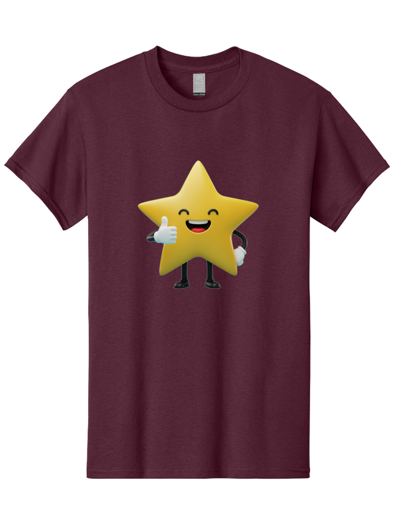 Smiling-Star Men'S Graphic Tee, 100% Cotton, Comfortable Casual Summer Wear, Machine Washable, Cartoon Star, Yellow Star, Thumbs Up, Happy Face, Animated Character, Smiling Star, Friendly Mascot, Positive Gesture, Star Illustration, Bae772