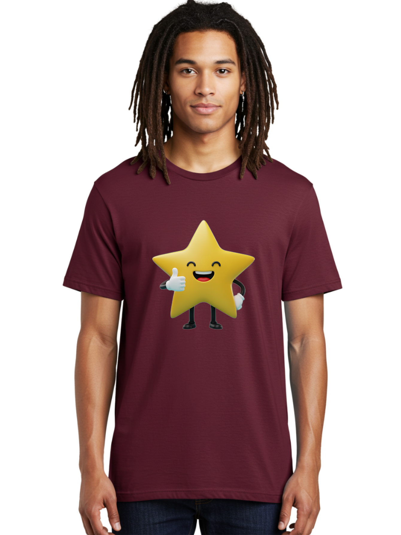 Smiling-Star Men'S Graphic Tee, 100% Cotton, Comfortable Casual Summer Wear, Machine Washable, Cartoon Star, Yellow Star, Thumbs Up, Happy Face, Animated Character, Smiling Star, Friendly Mascot, Positive Gesture, Star Illustration, Bae772