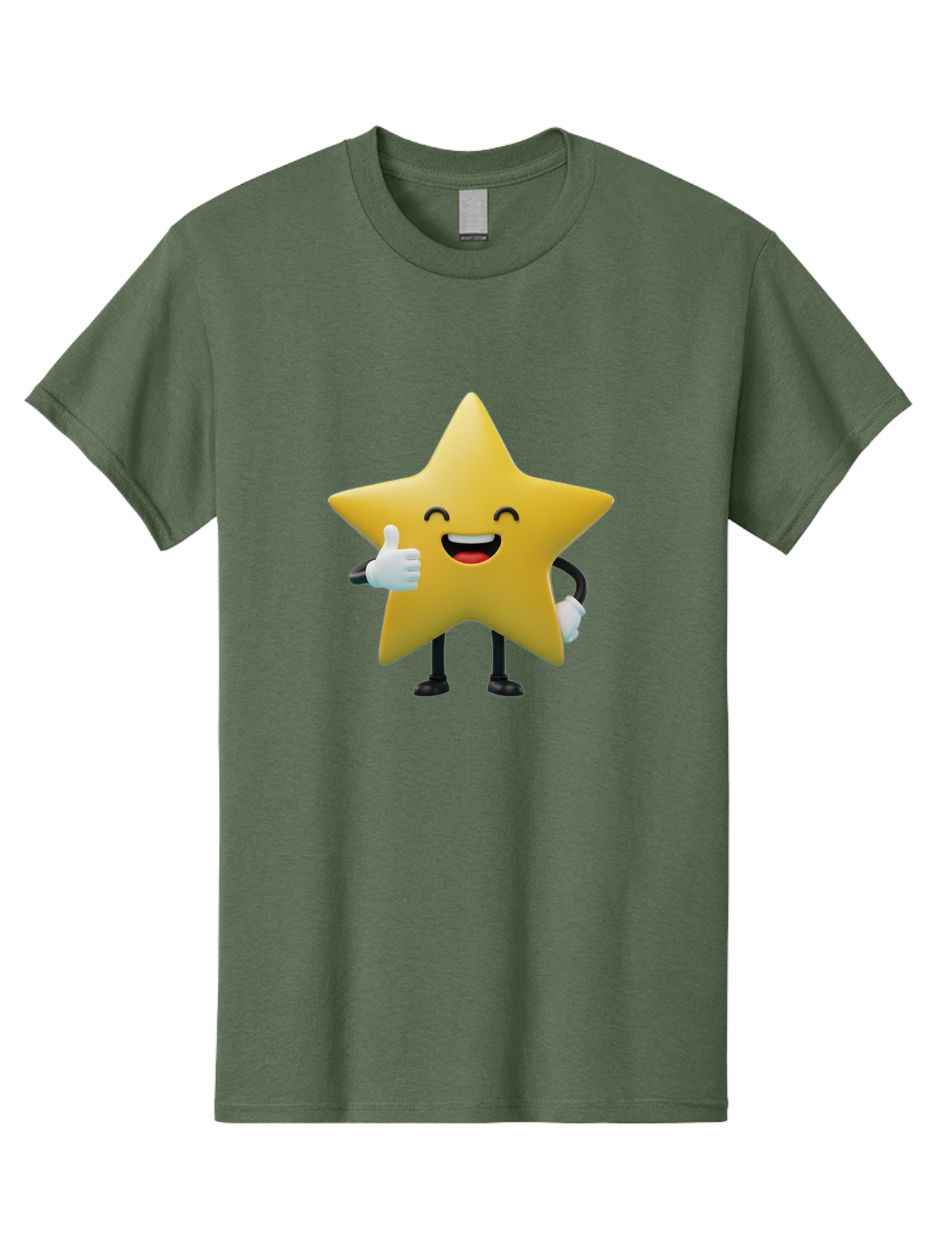 Smiling-Star Men'S Graphic Tee, 100% Cotton, Comfortable Casual Summer Wear, Machine Washable, Cartoon Star, Yellow Star, Thumbs Up, Happy Face, Animated Character, Smiling Star, Friendly Mascot, Positive Gesture, Star Illustration, Bae772
