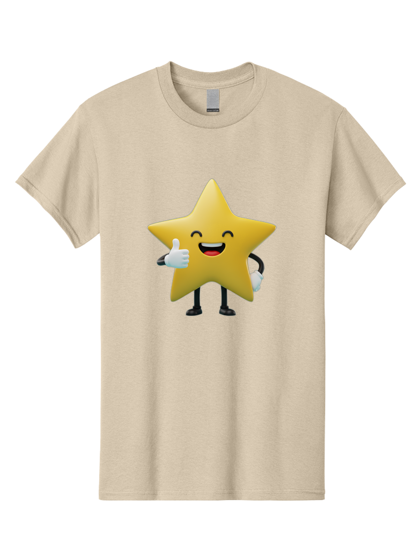 Smiling-Star Men'S Graphic Tee, 100% Cotton, Comfortable Casual Summer Wear, Machine Washable, Cartoon Star, Yellow Star, Thumbs Up, Happy Face, Animated Character, Smiling Star, Friendly Mascot, Positive Gesture, Star Illustration, Bae772