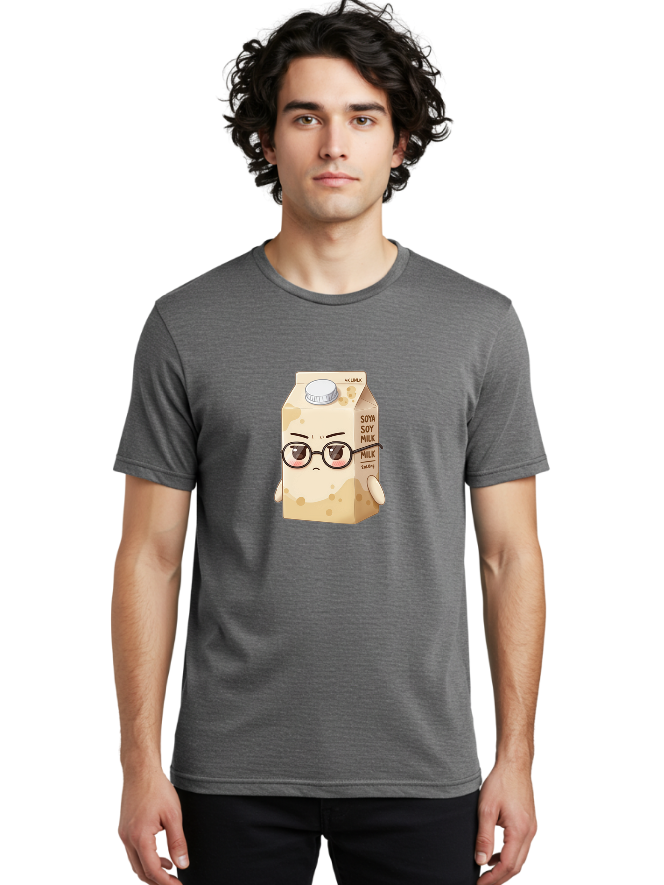 Soya-Soy-Milk Men'S Graphic Tee, 100% Cotton, Comfortable Casual Summer Wear, Machine Washable, Cartoon Soy Milk Carton, Anthropomorphic Milk, Glasses, Sad Face, Soy Milk, Milk Carton, Kawaii Character, Plant-Based Milk, Dairy-Free, Vegan Milk Bae773