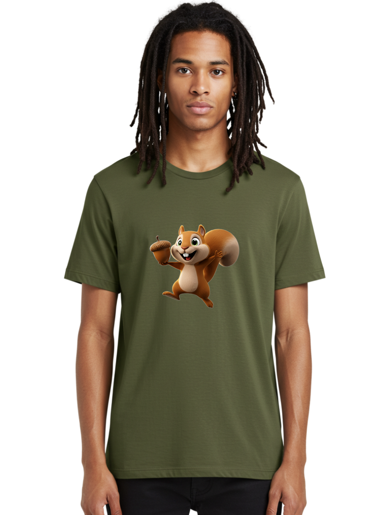Squirrel-With-Acorn Men'S Graphic Tee, 100% Cotton, Comfortable Casual Summer Wear, Machine Washable, Cartoon Squirrel, Happy Squirrel, Acorn, Forest Animal, Cute Cartoon Character, Squirrel Character, Funny Squirrel, Squirrel Graphics Bae776