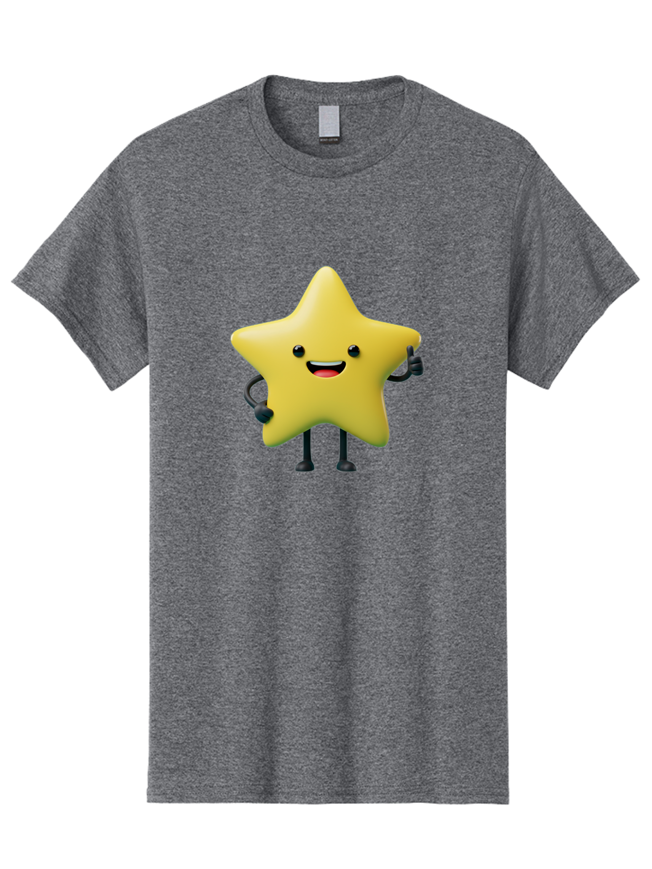 Star-Character-1 Men'S Graphic Tee, 100% Cotton, Comfortable Casual Summer Wear, Machine Washable, Smiling Star Character, Cartoon Star, 3D Illustration, Happy Face, Cute Character Design, Yellow Star, Star With Arms And Legs, Funny Graphics, Bae777