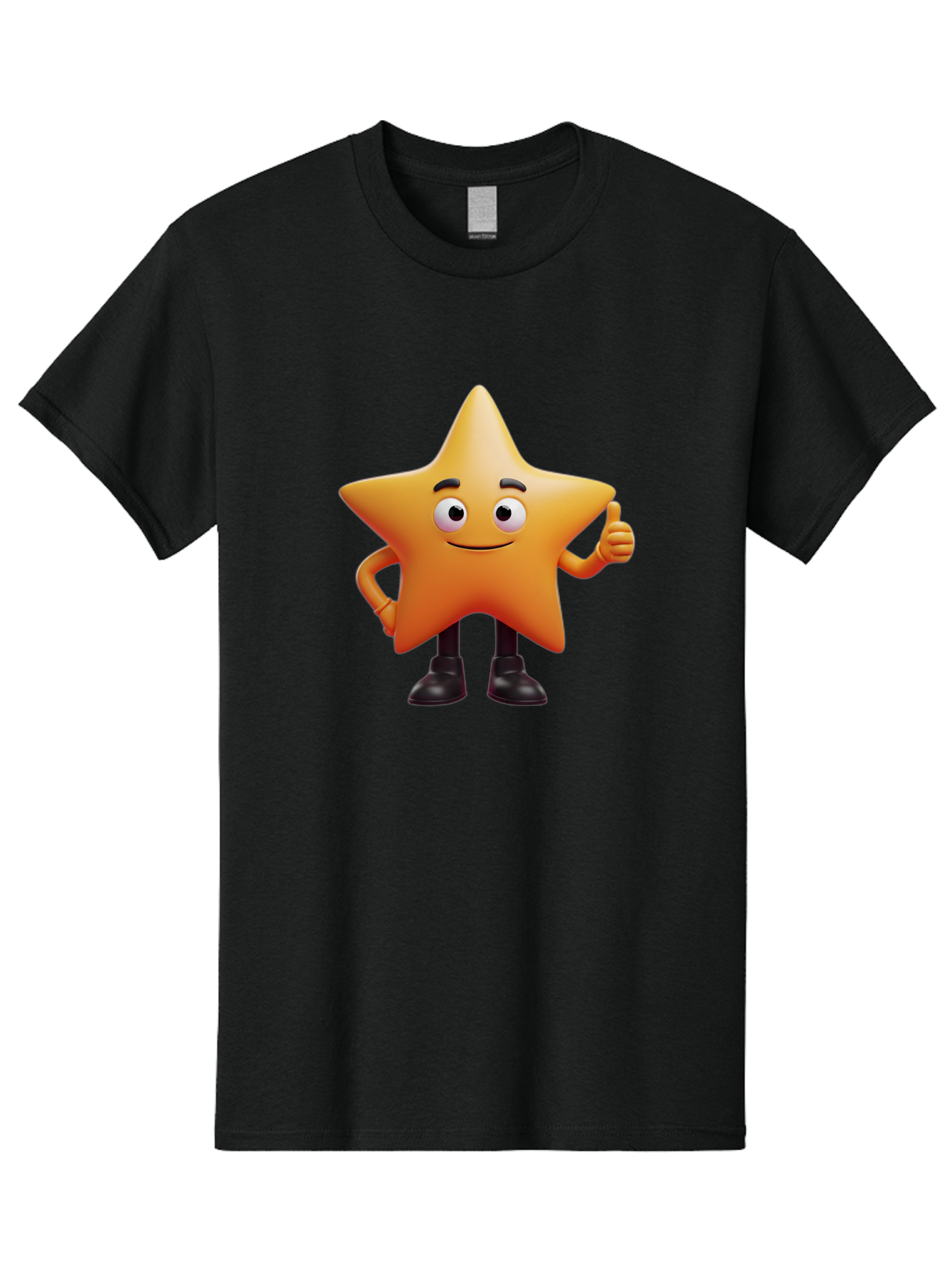 Star-Character-2 Men'S Graphic Tee, 100% Cotton, Comfortable Casual Summer Wear, Machine Washable, Cartoon Star, Smiling Face, Thumbs Up, Positive Attitude, Friendly Character, 3D Illustration, Animated Star, Hand Gesture, Black Shoes Bae778