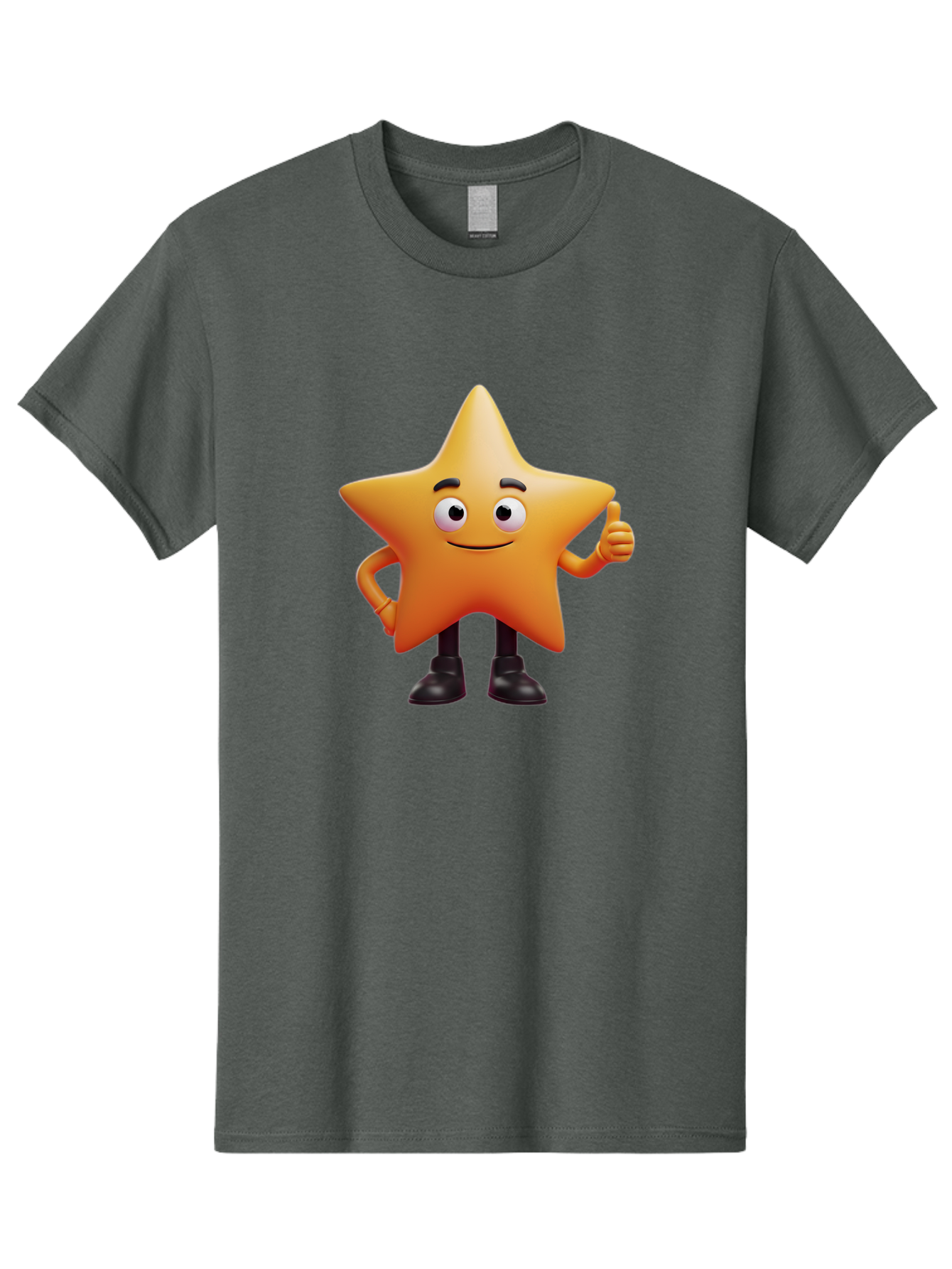 Star-Character-2 Men'S Graphic Tee, 100% Cotton, Comfortable Casual Summer Wear, Machine Washable, Cartoon Star, Smiling Face, Thumbs Up, Positive Attitude, Friendly Character, 3D Illustration, Animated Star, Hand Gesture, Black Shoes Bae778