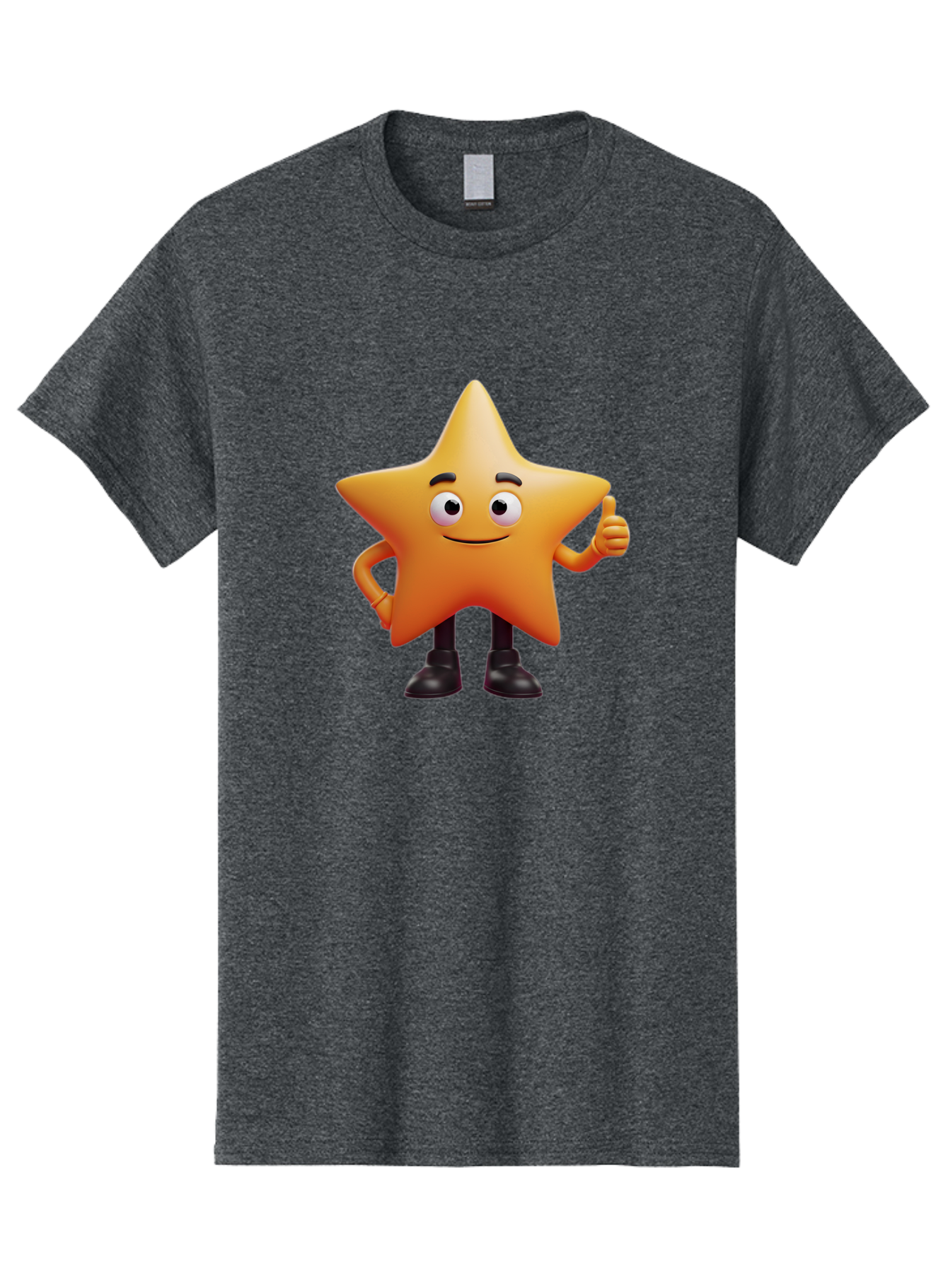 Star-Character-2 Men'S Graphic Tee, 100% Cotton, Comfortable Casual Summer Wear, Machine Washable, Cartoon Star, Smiling Face, Thumbs Up, Positive Attitude, Friendly Character, 3D Illustration, Animated Star, Hand Gesture, Black Shoes Bae778