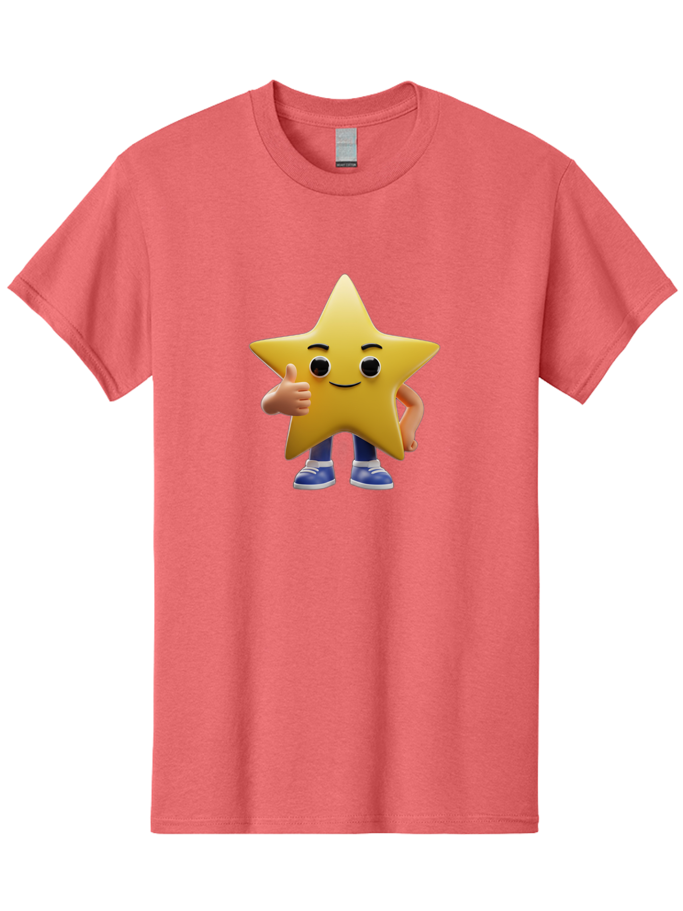 Star-Character-3 Men'S Graphic Tee, 100% Cotton, Comfortable Casual Summer Wear, Machine Washable, Yellow Star Character, Thumbs Up Gesture, Smiling Face, Blue Shoes, Childrens Illustration, Cartoon Style, Friendly Demeanor, Positive Vibe Bae779