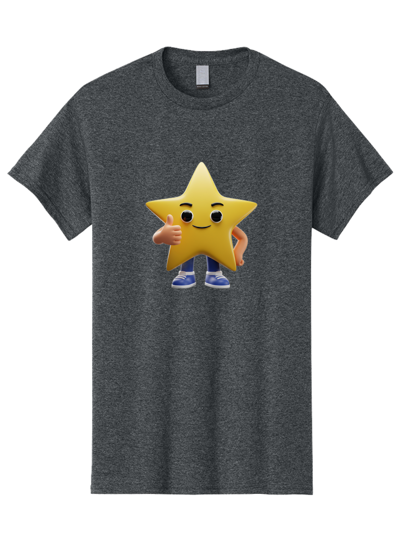 Star-Character-3 Men'S Graphic Tee, 100% Cotton, Comfortable Casual Summer Wear, Machine Washable, Yellow Star Character, Thumbs Up Gesture, Smiling Face, Blue Shoes, Childrens Illustration, Cartoon Style, Friendly Demeanor, Positive Vibe Bae779