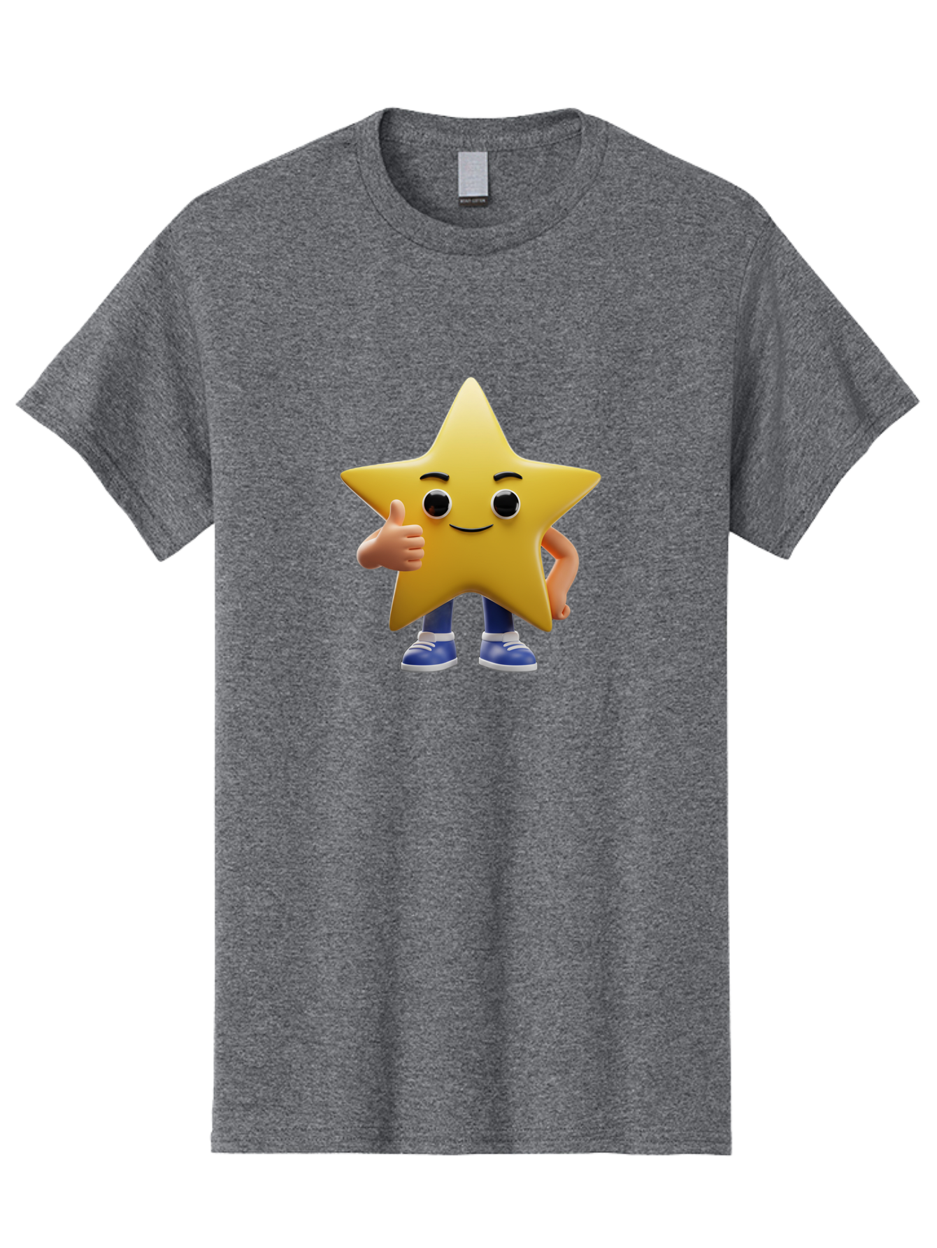 Star-Character-3 Men'S Graphic Tee, 100% Cotton, Comfortable Casual Summer Wear, Machine Washable, Yellow Star Character, Thumbs Up Gesture, Smiling Face, Blue Shoes, Childrens Illustration, Cartoon Style, Friendly Demeanor, Positive Vibe Bae779