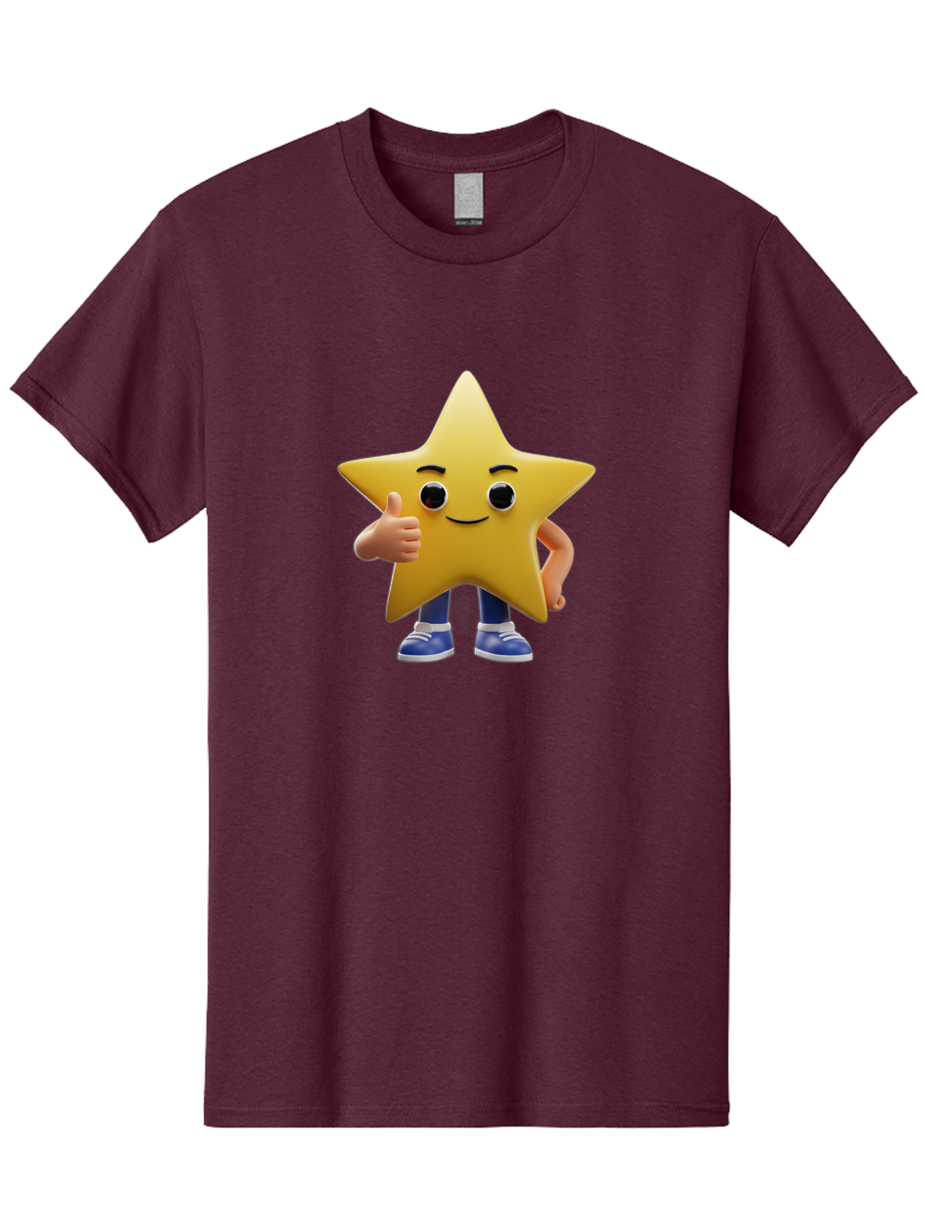 Star-Character-3 Men'S Graphic Tee, 100% Cotton, Comfortable Casual Summer Wear, Machine Washable, Yellow Star Character, Thumbs Up Gesture, Smiling Face, Blue Shoes, Childrens Illustration, Cartoon Style, Friendly Demeanor, Positive Vibe Bae779