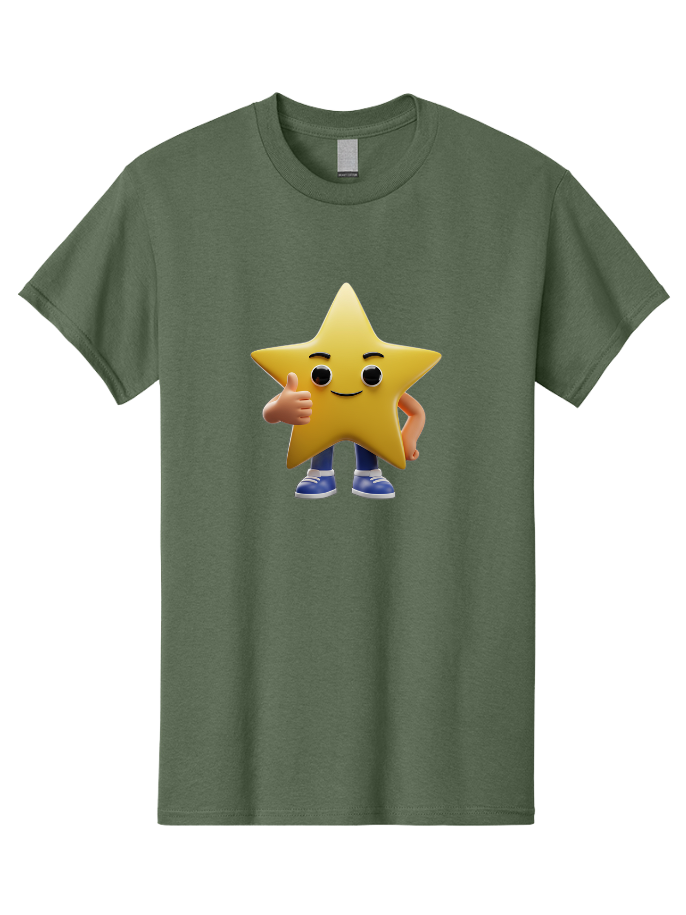 Star-Character-3 Men'S Graphic Tee, 100% Cotton, Comfortable Casual Summer Wear, Machine Washable, Yellow Star Character, Thumbs Up Gesture, Smiling Face, Blue Shoes, Childrens Illustration, Cartoon Style, Friendly Demeanor, Positive Vibe Bae779