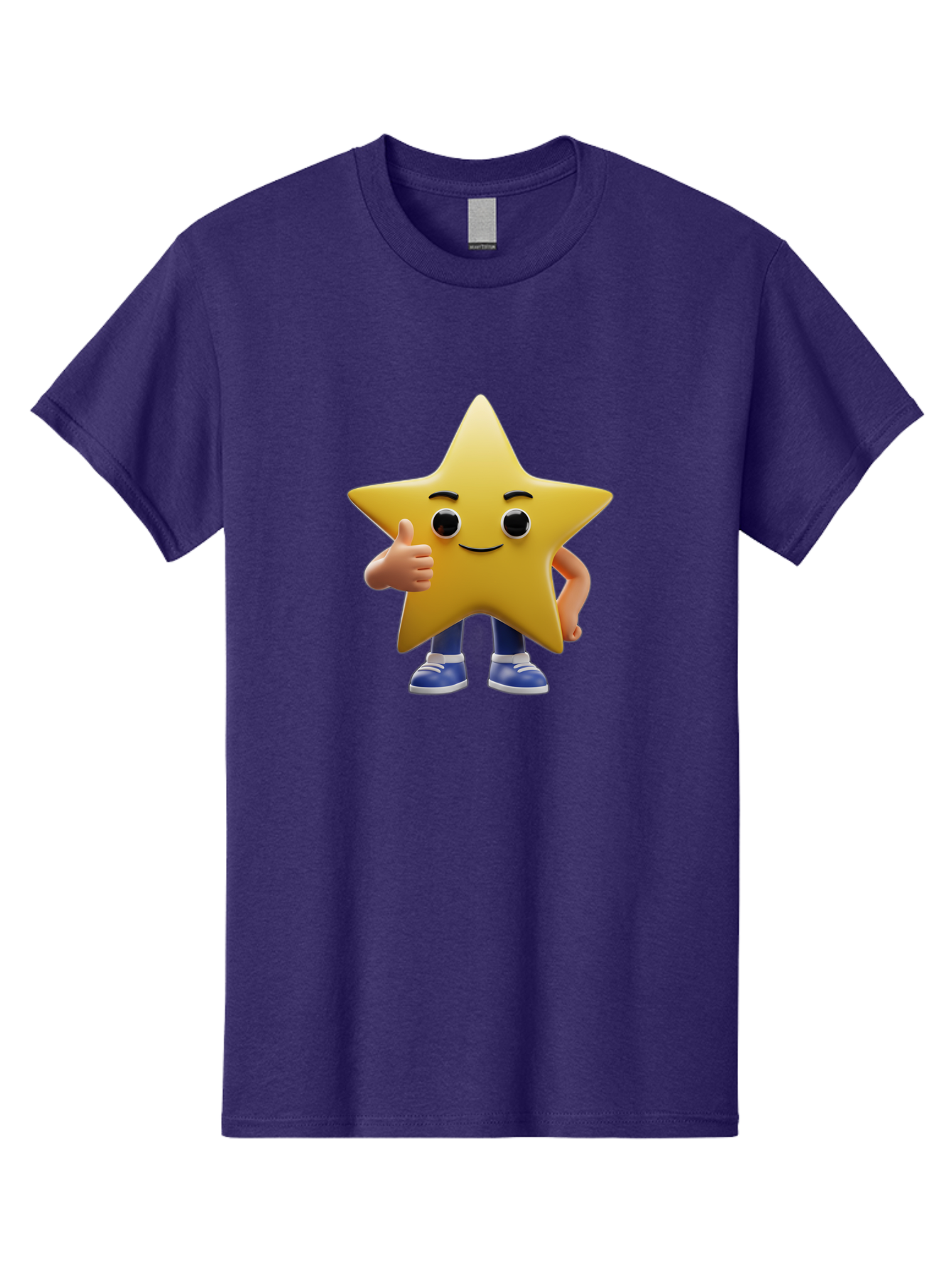Star-Character-3 Men'S Graphic Tee, 100% Cotton, Comfortable Casual Summer Wear, Machine Washable, Yellow Star Character, Thumbs Up Gesture, Smiling Face, Blue Shoes, Childrens Illustration, Cartoon Style, Friendly Demeanor, Positive Vibe Bae779