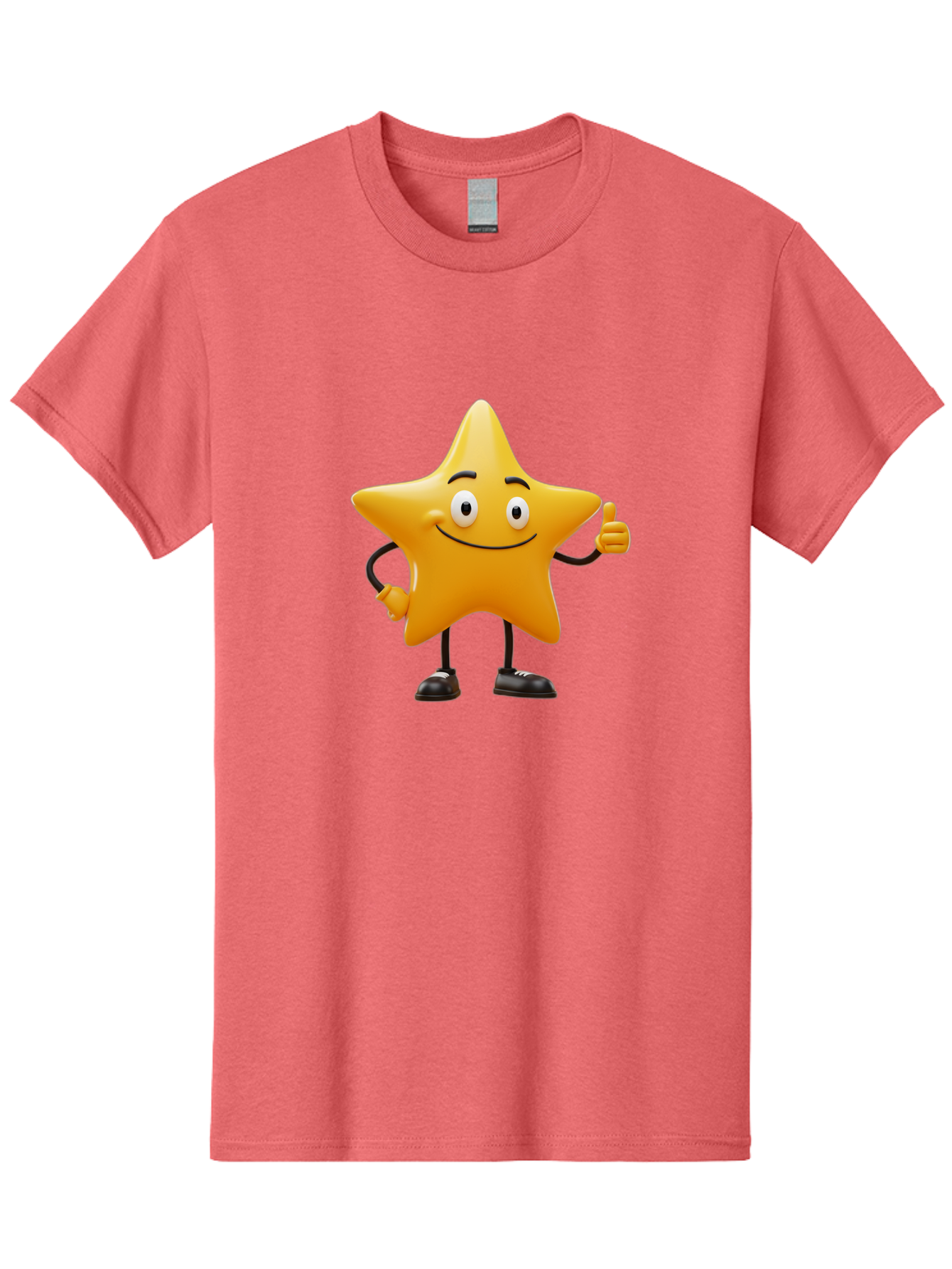 Star-Character-4 Men'S Graphic Tee, 100% Cotton, Comfortable Casual Summer Wear, Machine Washable, Smiling Star Character, Thumbs Up Gesture, Cartoon Style, Yellow Star, Funny Face, Animated Illustration, Friendly Demeanor, Positive Vibes, Bae780
