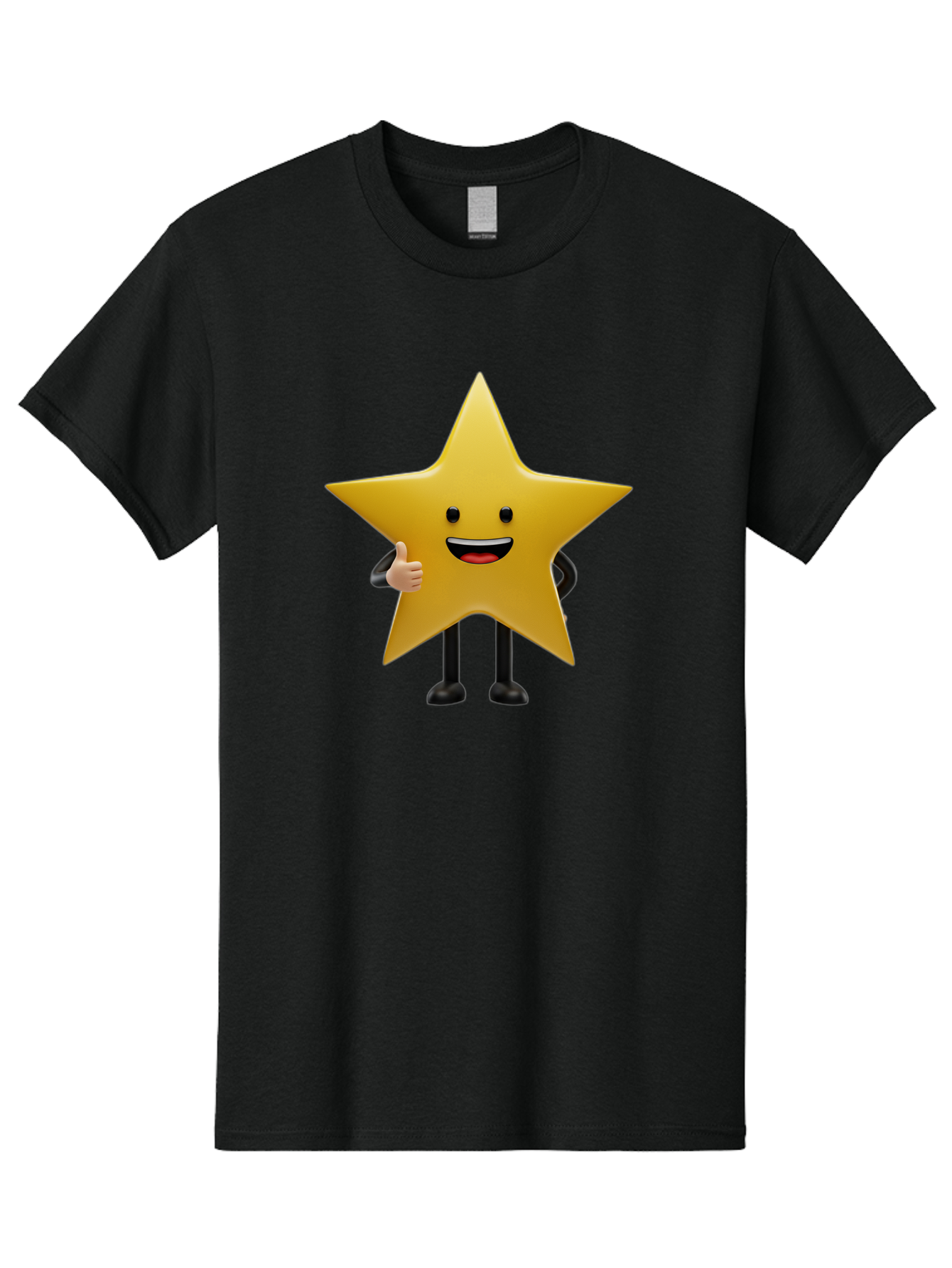 Star-Character-5 Men'S Graphic Tee, 100% Cotton, Comfortable Casual Summer Wear, Machine Washable, Smiling Star, Thumbs Up, Cartoon Character, Happy Face, Black Legs, Shiny Star, Friendly Gesture, Cheerful Mood, Animated Star, Positive Vibe Bae781