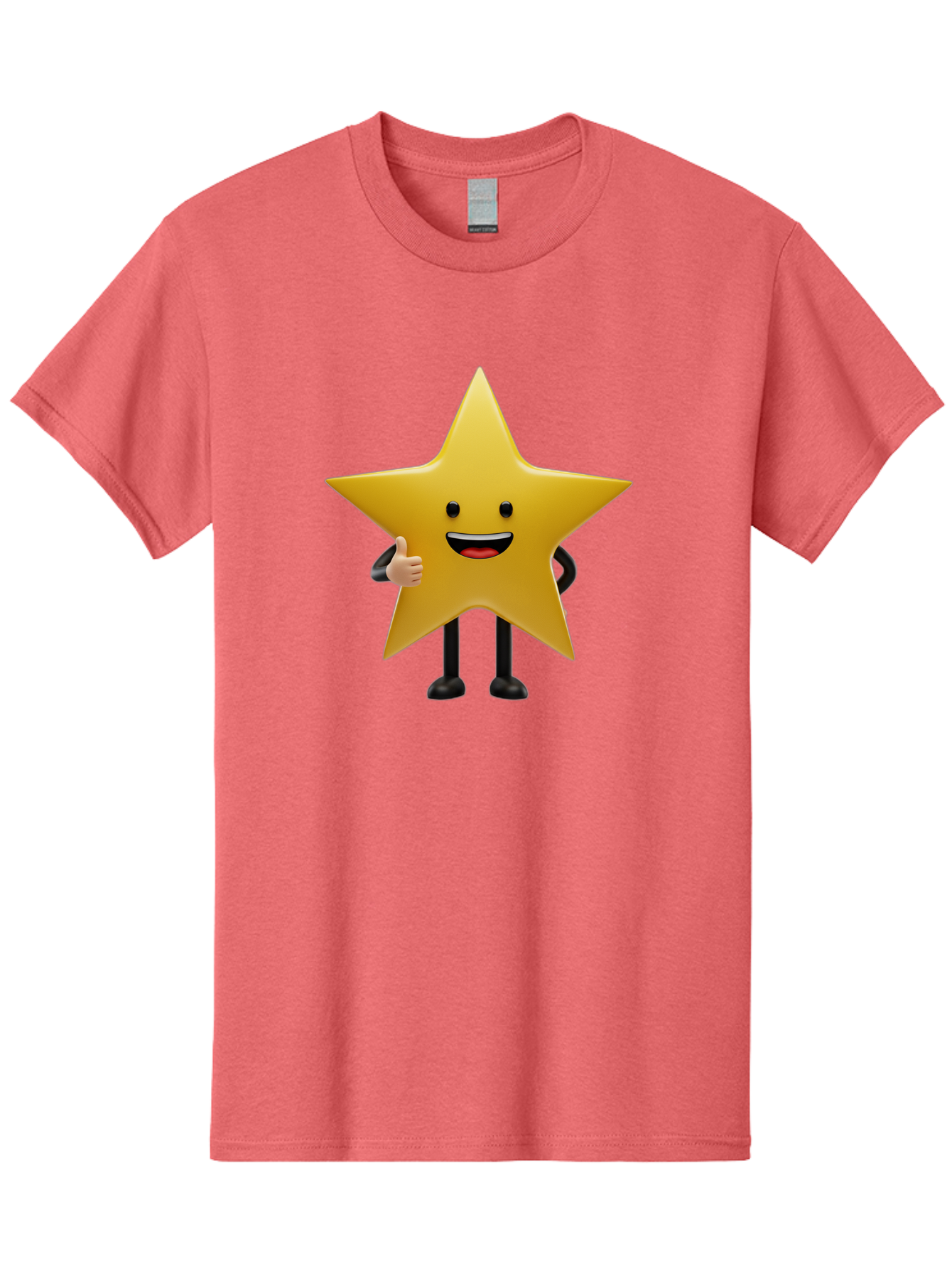 Star-Character-5 Men'S Graphic Tee, 100% Cotton, Comfortable Casual Summer Wear, Machine Washable, Smiling Star, Thumbs Up, Cartoon Character, Happy Face, Black Legs, Shiny Star, Friendly Gesture, Cheerful Mood, Animated Star, Positive Vibe Bae781