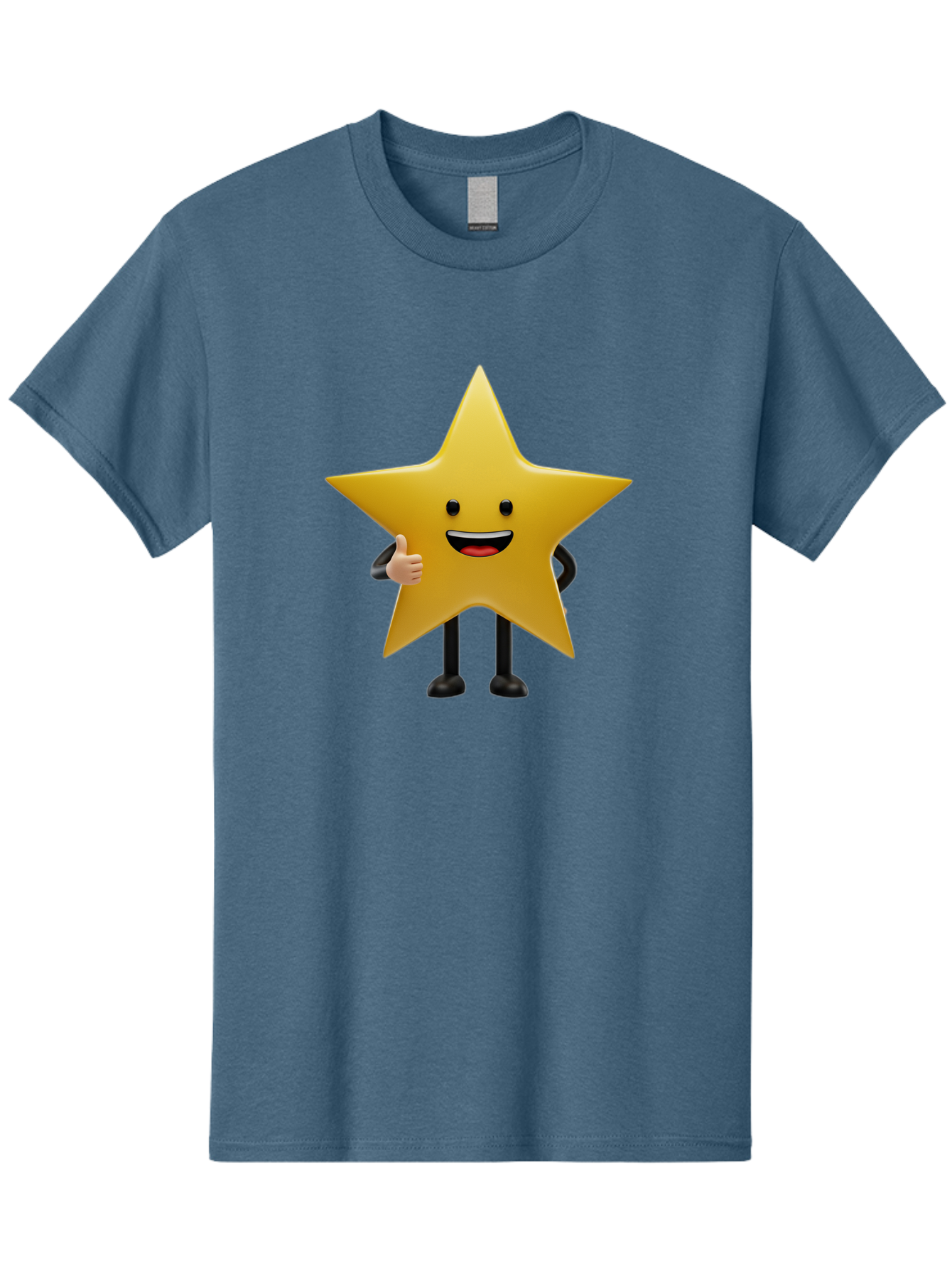 Star-Character-5 Men'S Graphic Tee, 100% Cotton, Comfortable Casual Summer Wear, Machine Washable, Smiling Star, Thumbs Up, Cartoon Character, Happy Face, Black Legs, Shiny Star, Friendly Gesture, Cheerful Mood, Animated Star, Positive Vibe Bae781