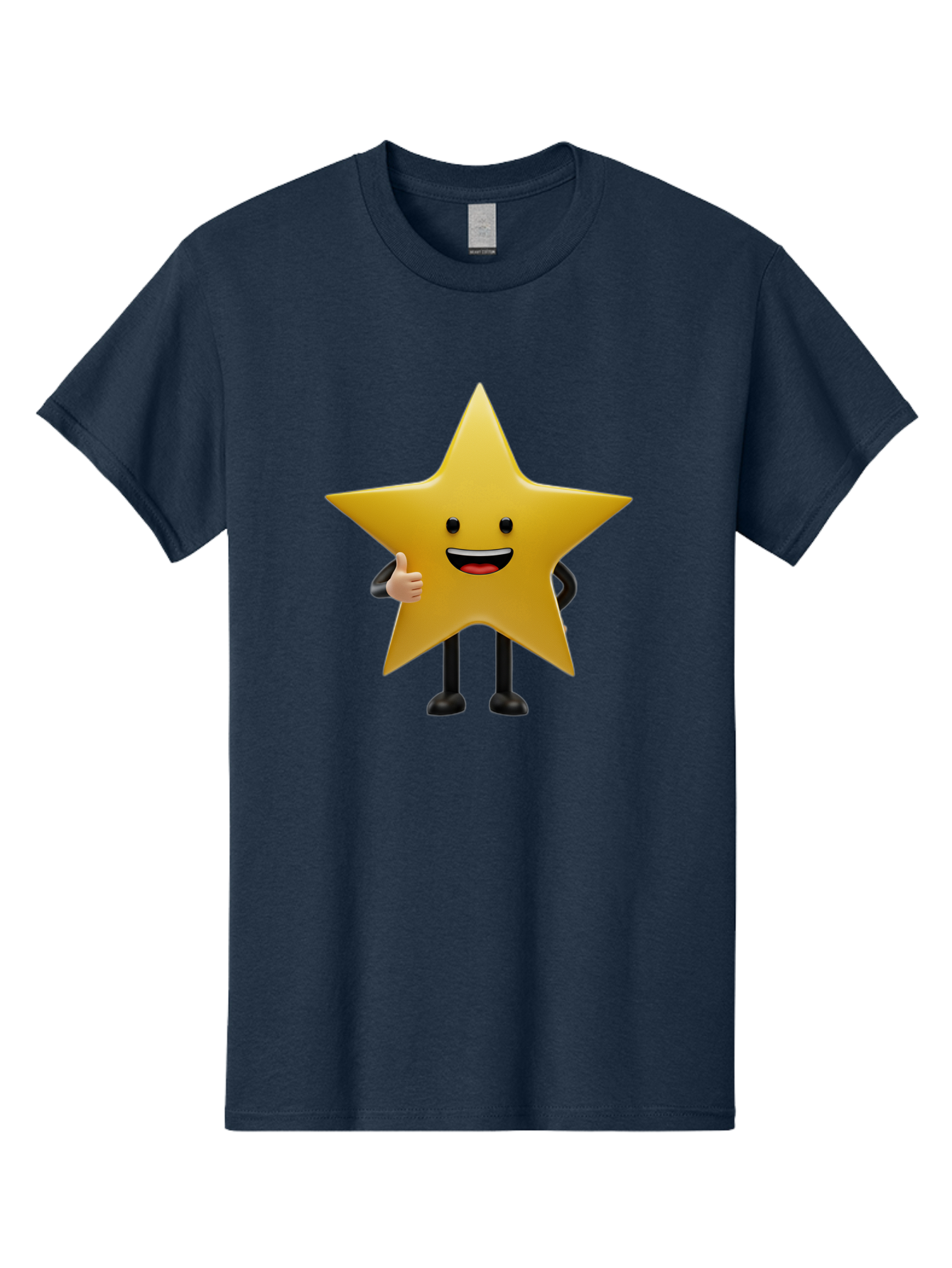 Star-Character-5 Men'S Graphic Tee, 100% Cotton, Comfortable Casual Summer Wear, Machine Washable, Smiling Star, Thumbs Up, Cartoon Character, Happy Face, Black Legs, Shiny Star, Friendly Gesture, Cheerful Mood, Animated Star, Positive Vibe Bae781