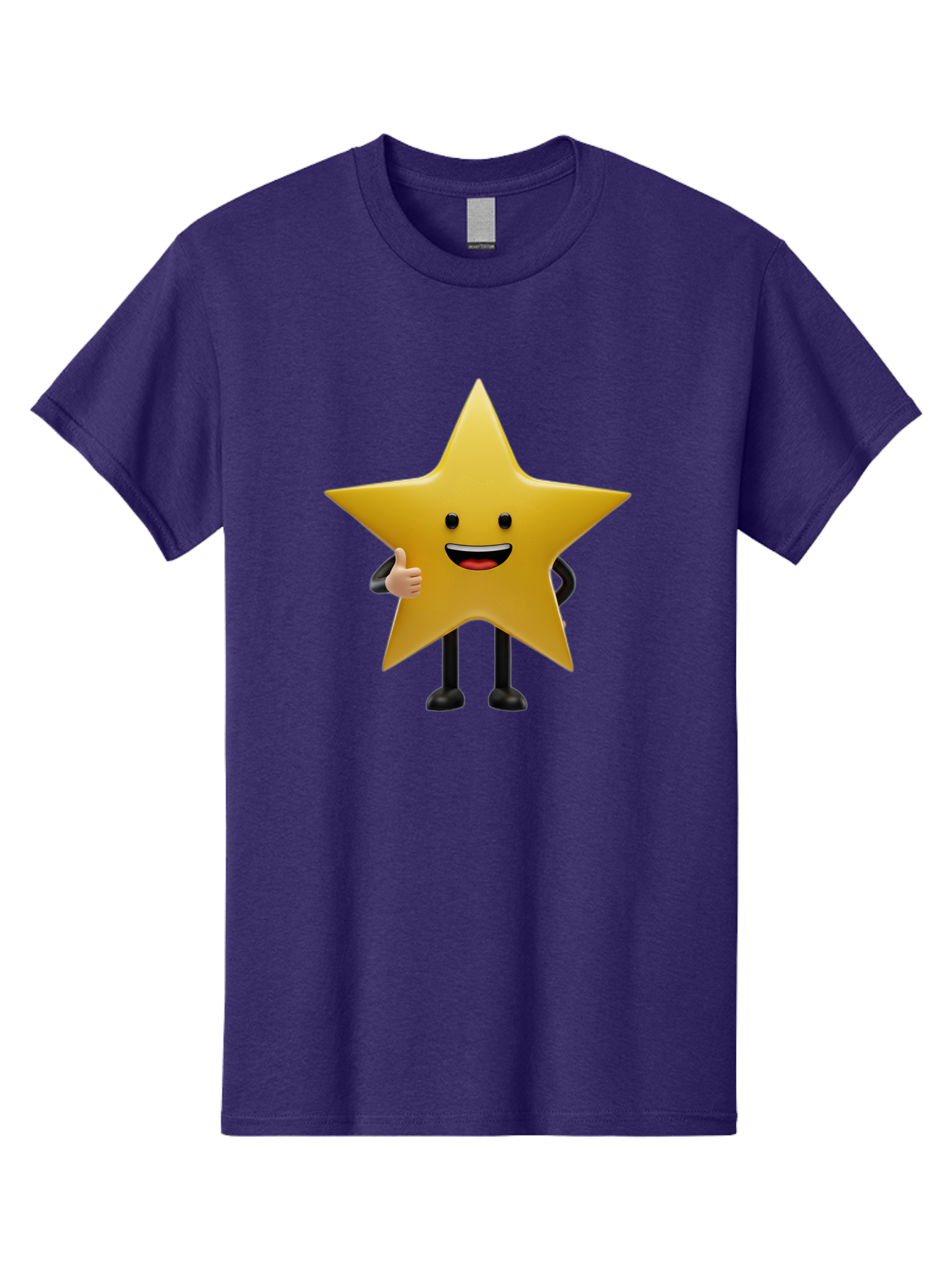 Star-Character-5 Men'S Graphic Tee, 100% Cotton, Comfortable Casual Summer Wear, Machine Washable, Smiling Star, Thumbs Up, Cartoon Character, Happy Face, Black Legs, Shiny Star, Friendly Gesture, Cheerful Mood, Animated Star, Positive Vibe Bae781