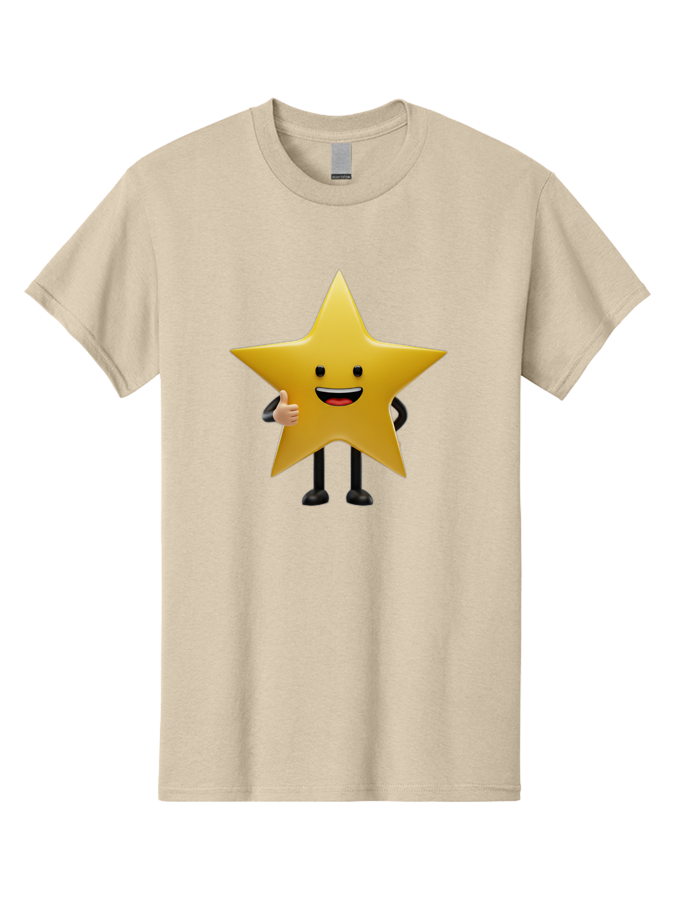 Star-Character-5 Men'S Graphic Tee, 100% Cotton, Comfortable Casual Summer Wear, Machine Washable, Smiling Star, Thumbs Up, Cartoon Character, Happy Face, Black Legs, Shiny Star, Friendly Gesture, Cheerful Mood, Animated Star, Positive Vibe Bae781