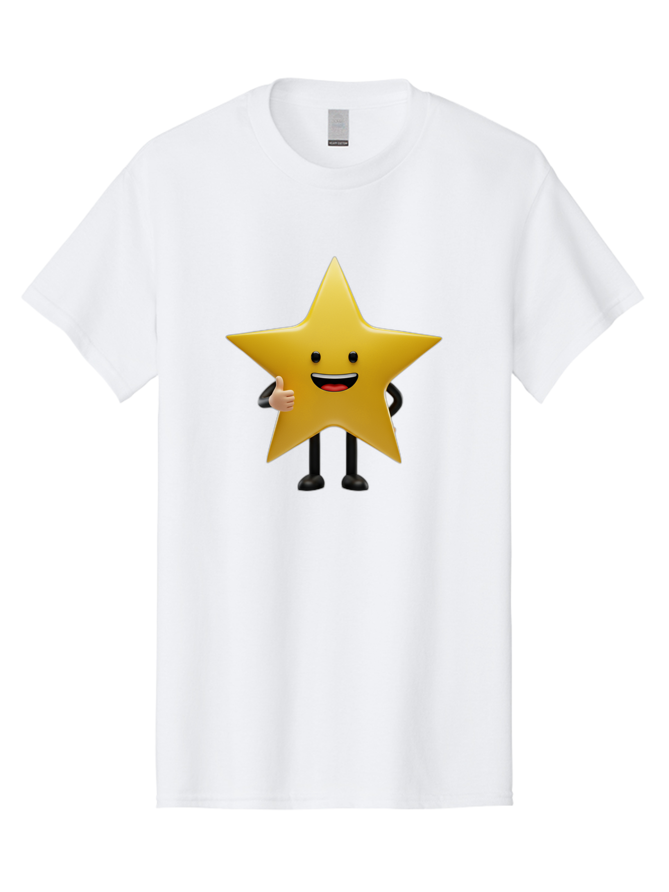 Star-Character-5 Men'S Graphic Tee, 100% Cotton, Comfortable Casual Summer Wear, Machine Washable, Smiling Star, Thumbs Up, Cartoon Character, Happy Face, Black Legs, Shiny Star, Friendly Gesture, Cheerful Mood, Animated Star, Positive Vibe Bae781