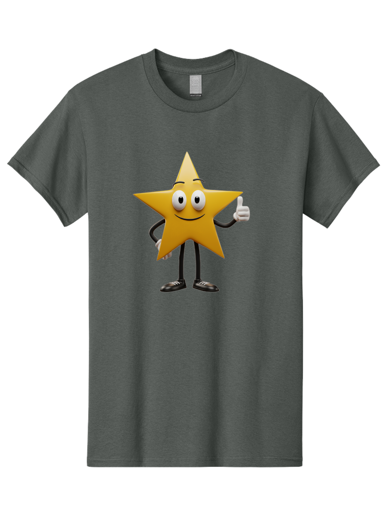 Star-Character-6 Men'S Graphic Tee, 100% Cotton, Comfortable Casual Summer Wear, Machine Washable, Smiling Star Character, Thumbs Up Gesture, Cartoon Style, Friendly Expression, Happy Mood, Positive Vibes, Yellow Star, Black Legs And Shoes, Bae782