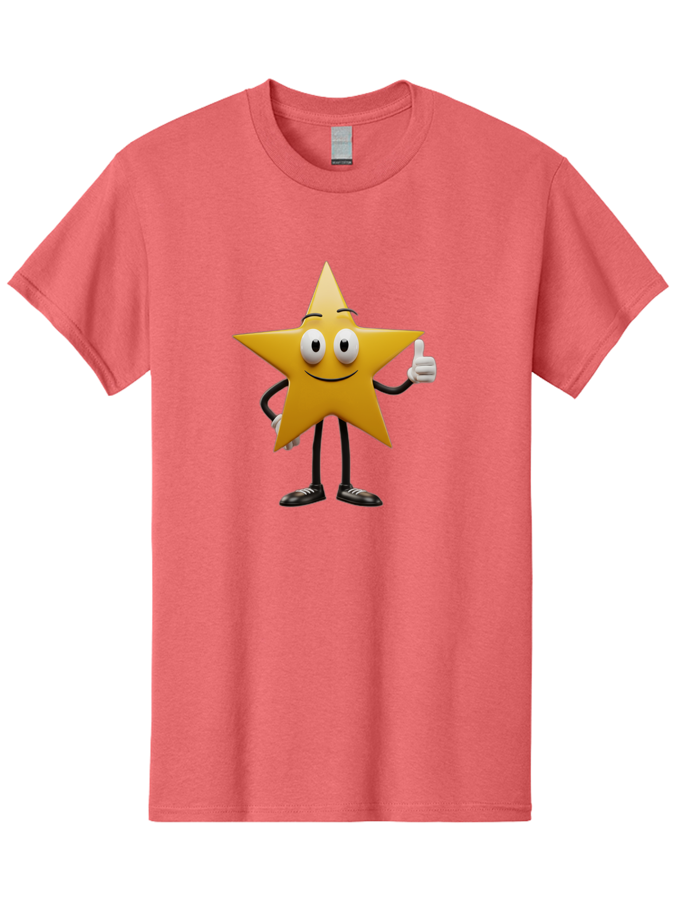 Star-Character-6 Men'S Graphic Tee, 100% Cotton, Comfortable Casual Summer Wear, Machine Washable, Smiling Star Character, Thumbs Up Gesture, Cartoon Style, Friendly Expression, Happy Mood, Positive Vibes, Yellow Star, Black Legs And Shoes, Bae782