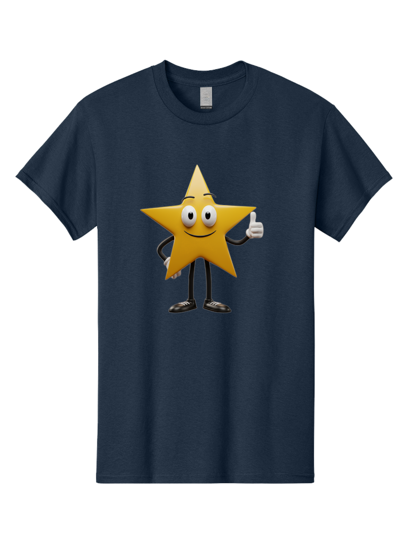 Star-Character-6 Men'S Graphic Tee, 100% Cotton, Comfortable Casual Summer Wear, Machine Washable, Smiling Star Character, Thumbs Up Gesture, Cartoon Style, Friendly Expression, Happy Mood, Positive Vibes, Yellow Star, Black Legs And Shoes, Bae782